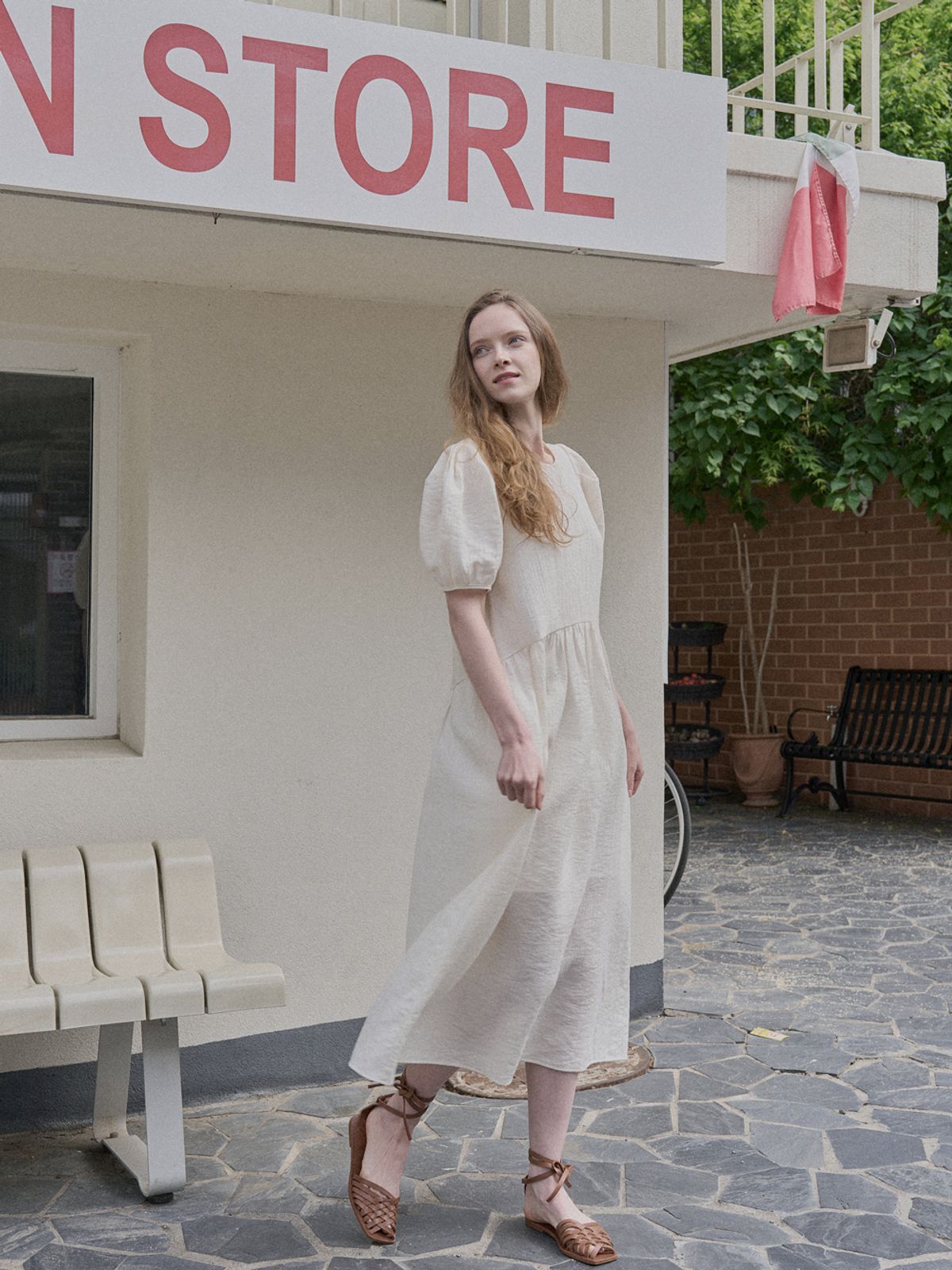 아방(AVANT-G) Ribbon Puff Long Dress - IVORY