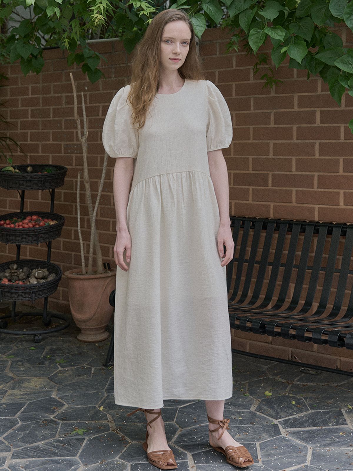 아방(AVANT-G) Ribbon Puff Long Dress - IVORY