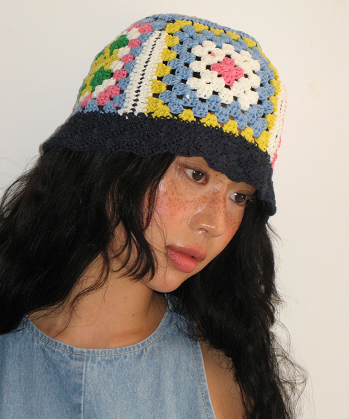 론론(RONRON) [RRxVV] CROCHET HANDMADE BUCKET HAT NAVY