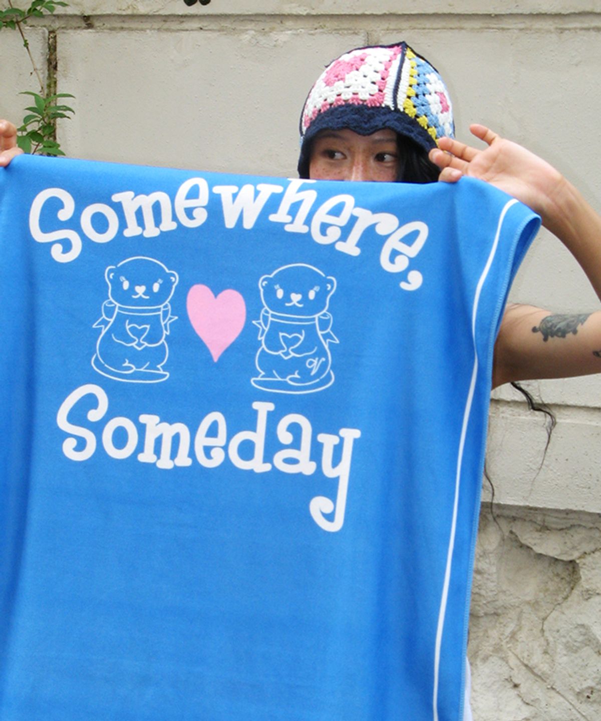 론론(RONRON) [RRxVV] CROCHET REVERSIBLE BEACH TOWEL BLUE