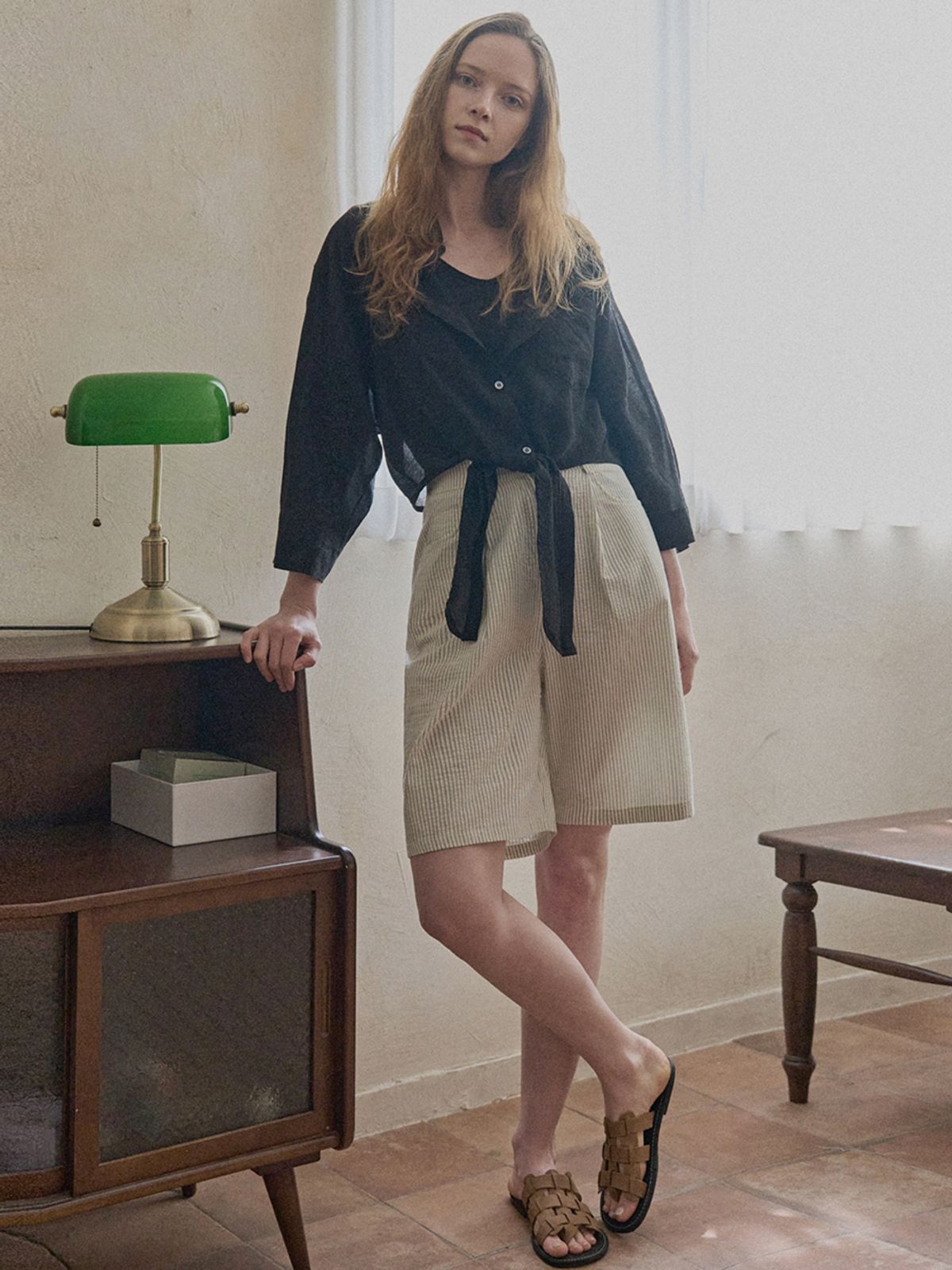 아방(AVANT-G) Stripe Short Pants - CREAM