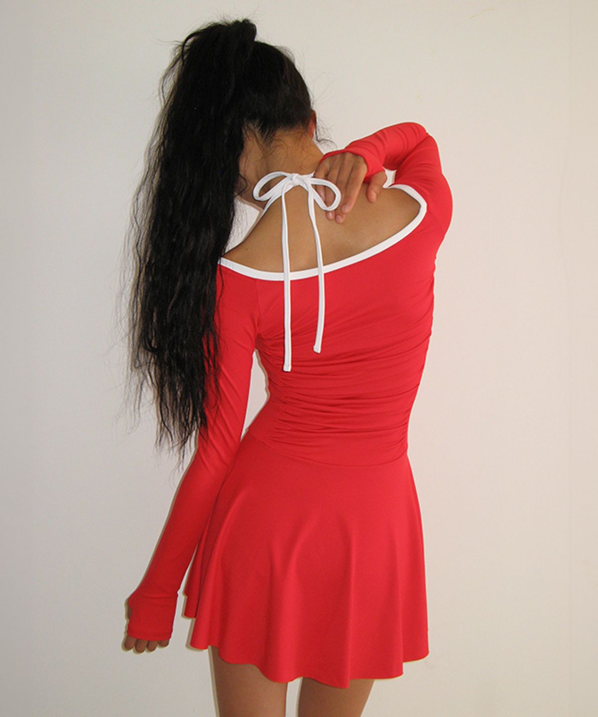론론(RONRON) [RRxVV] HALTER NECK SHIRRING DRESS MONOKINI RED