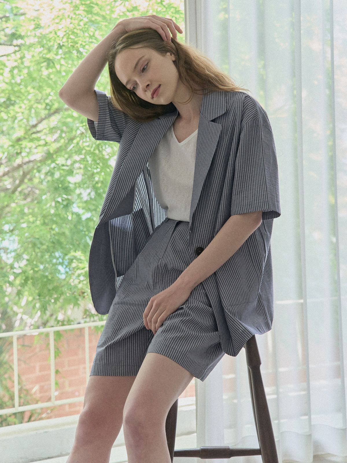 아방(AVANT-G) Stripe Short Pants - NAVY
