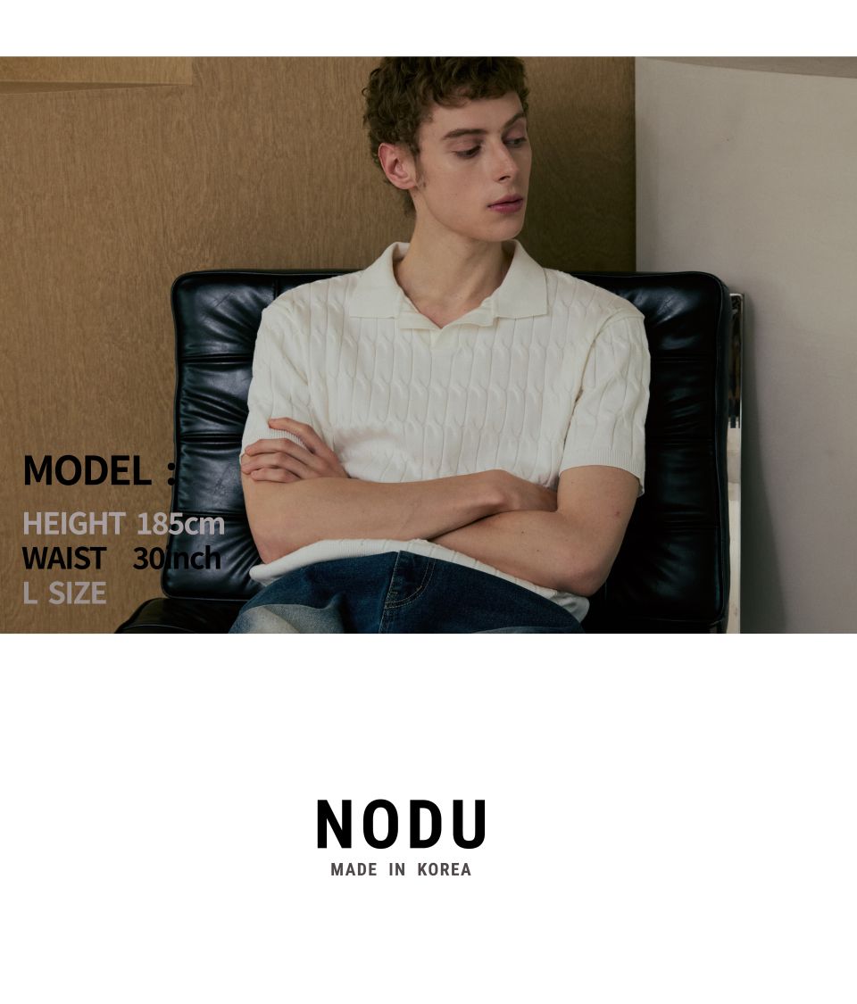 MUSINSA公式 | NODU Six Cable Collar Short Sleeve Knit [Ivory]