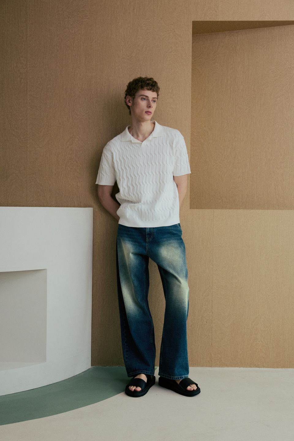 MUSINSA公式 | NODU シックスケーブルカラー半袖ニット[アイボリー]