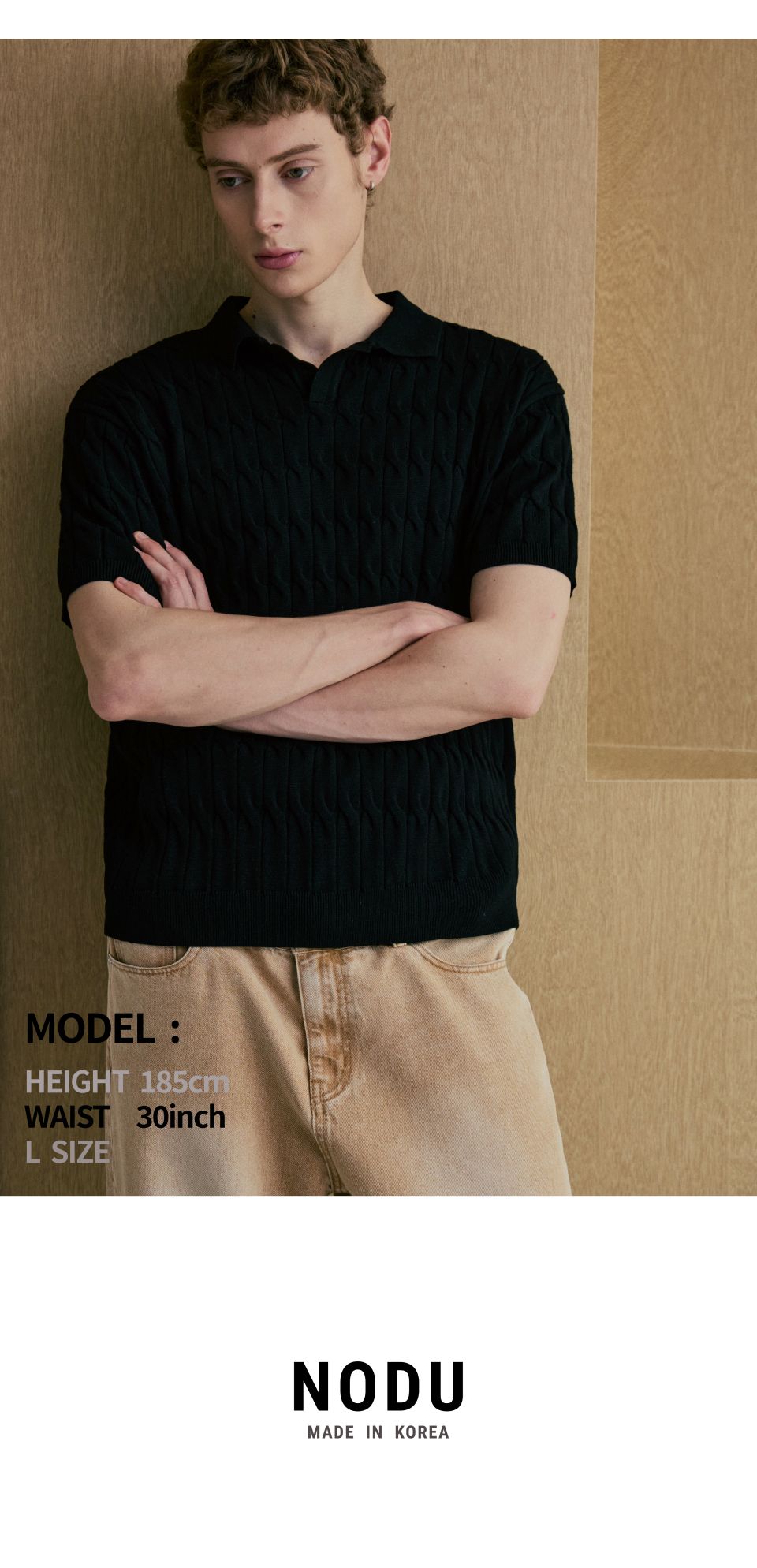 MUSINSA公式 | NODU シックスケーブルカラー半袖ニット[ブラック]