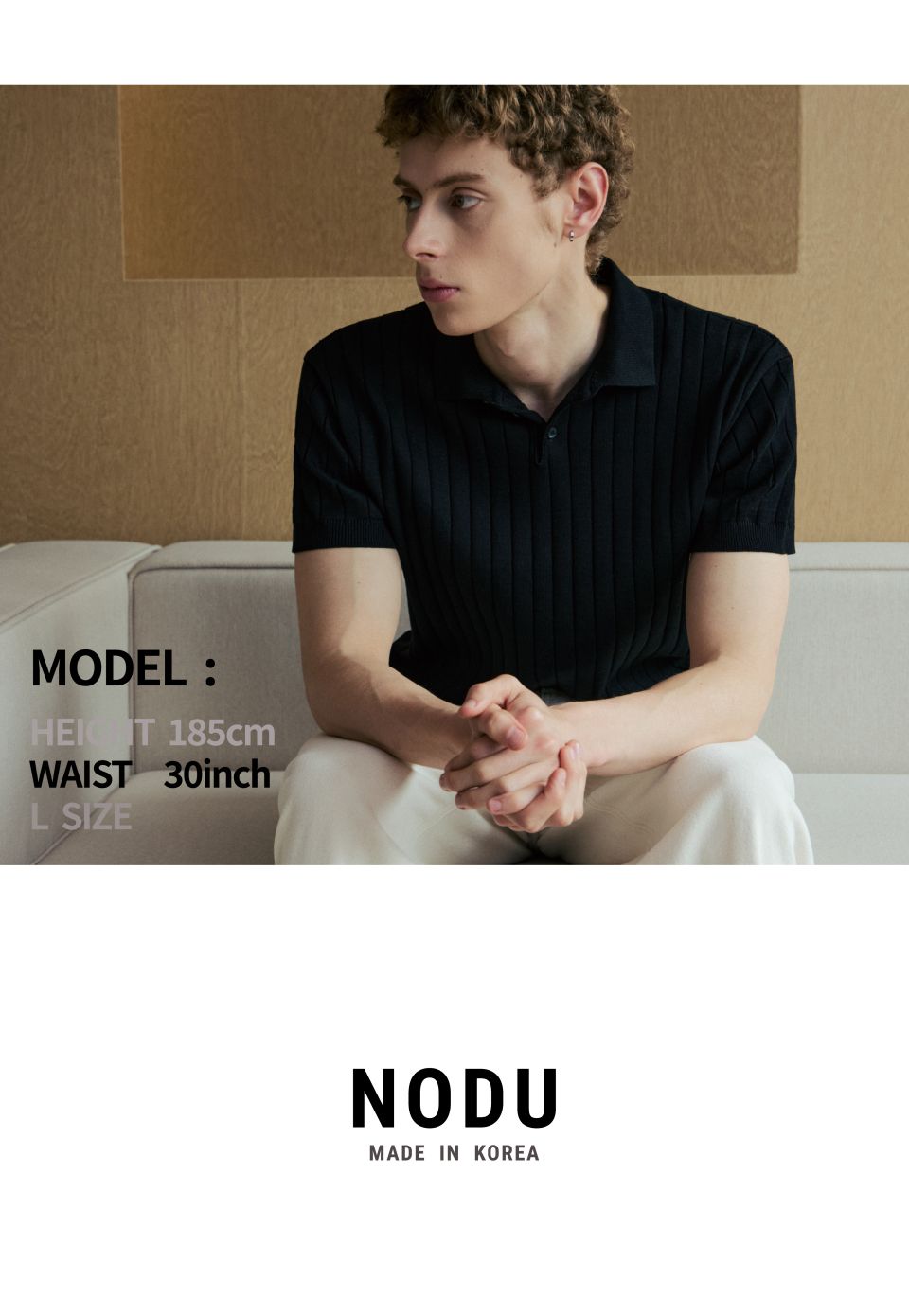 MUSINSA公式 | NODU カラーロンジポロ半袖ニット[ブラック]