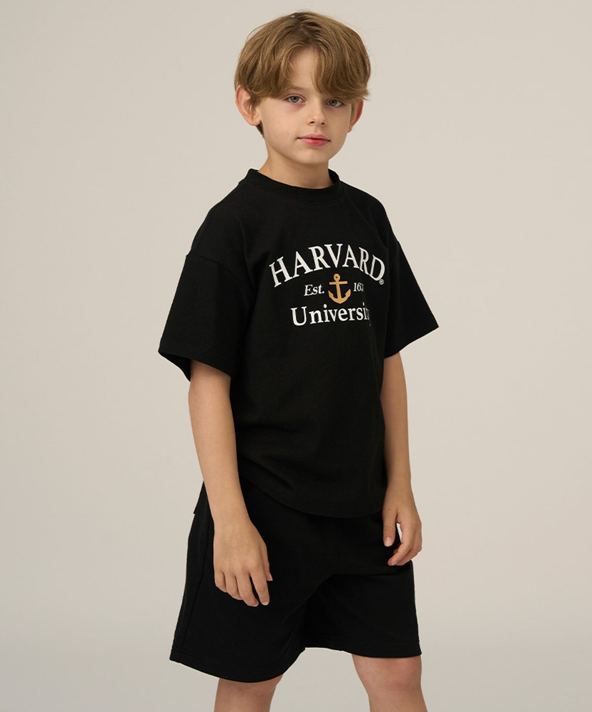 하버드 키즈(HARVARD KIDS) 베이직 빅로고 라운드넥 반팔 상하세트 B5M011
