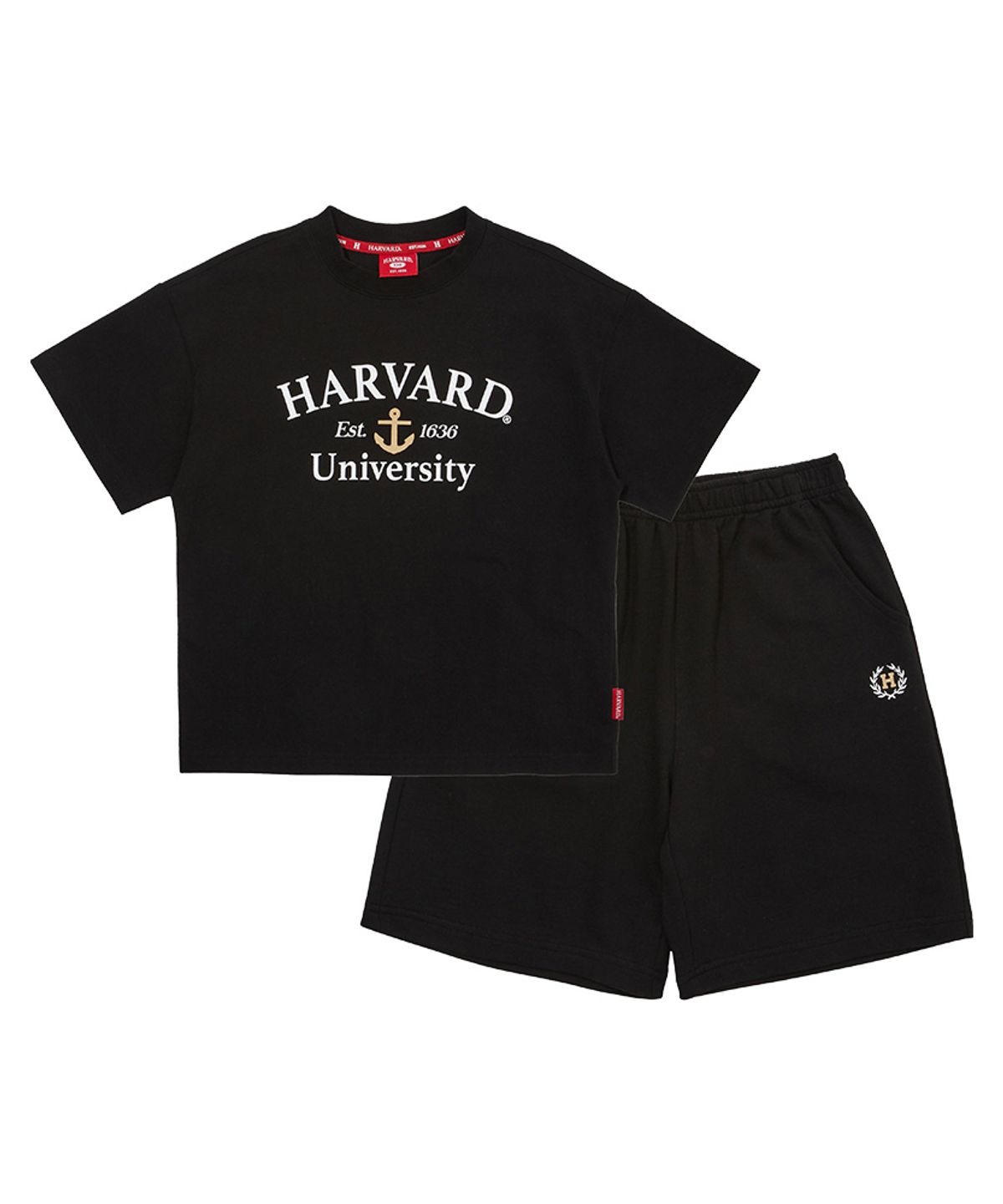 하버드 키즈(HARVARD KIDS) 베이직 빅로고 라운드넥 반팔 상하세트 B5M011