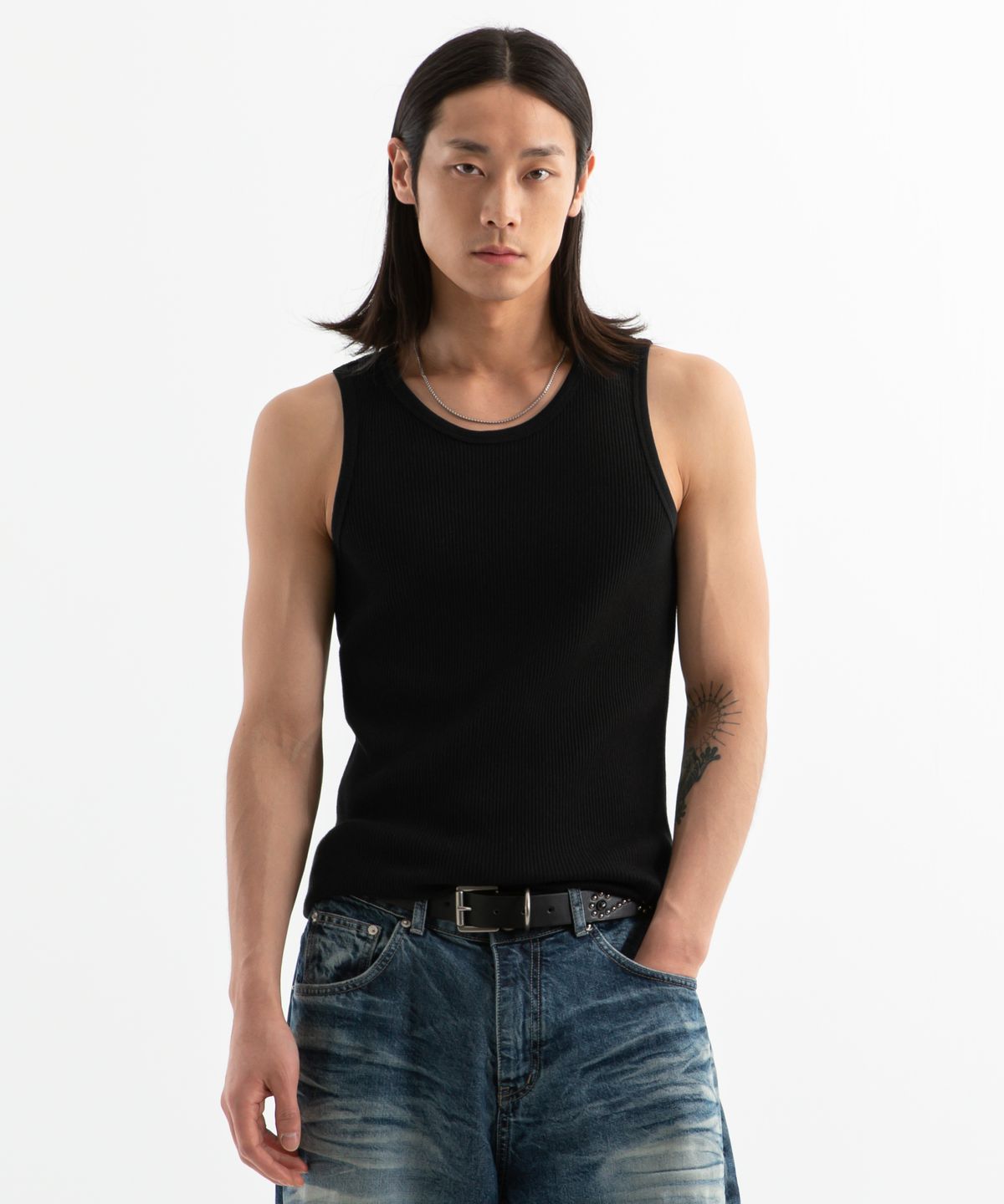 브렌슨(BRENSON) [2PACK] 리브드 슬림핏 슬리브리스 ( 3Color )