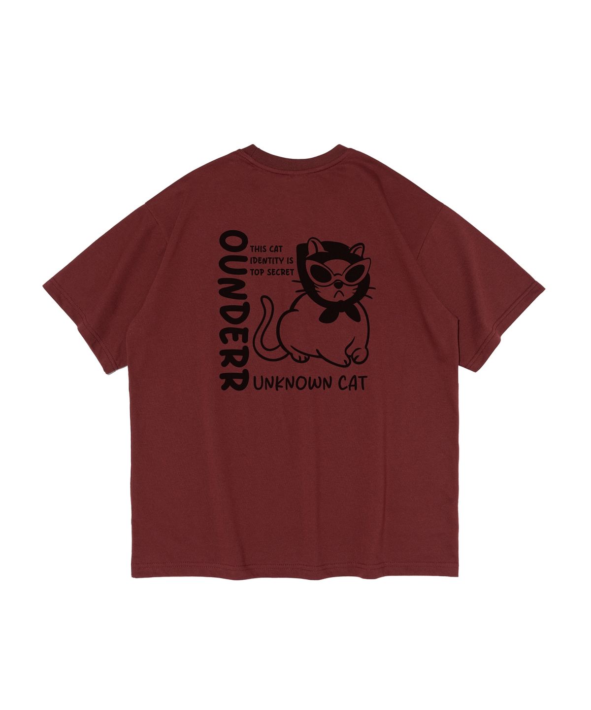 오언더알(OUNDERR) UNKNOWN CAT 오버핏 반팔 티셔츠 (와인)