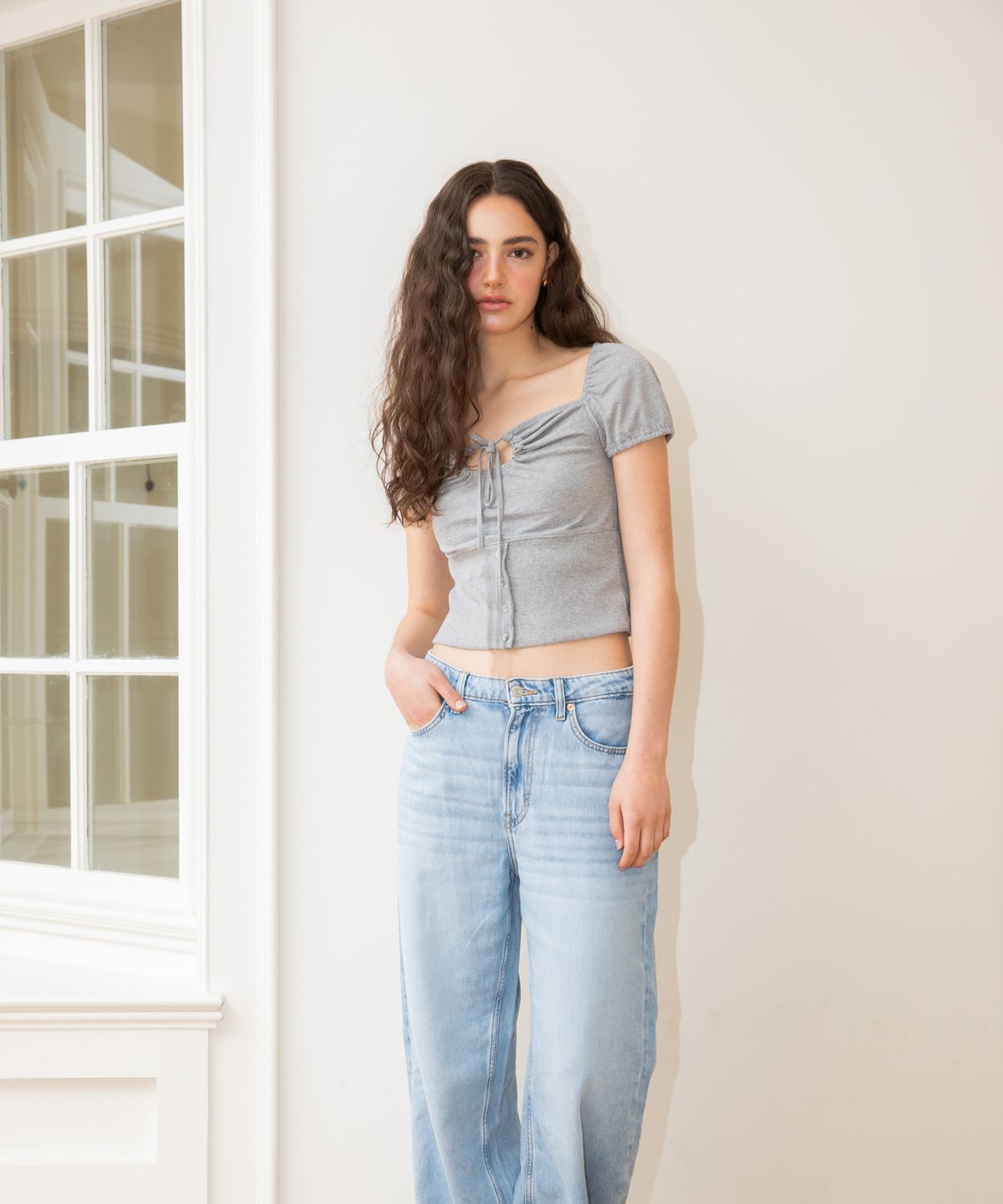 디망쉬(DIMANCHE) Round Hole T-shirt (grey)