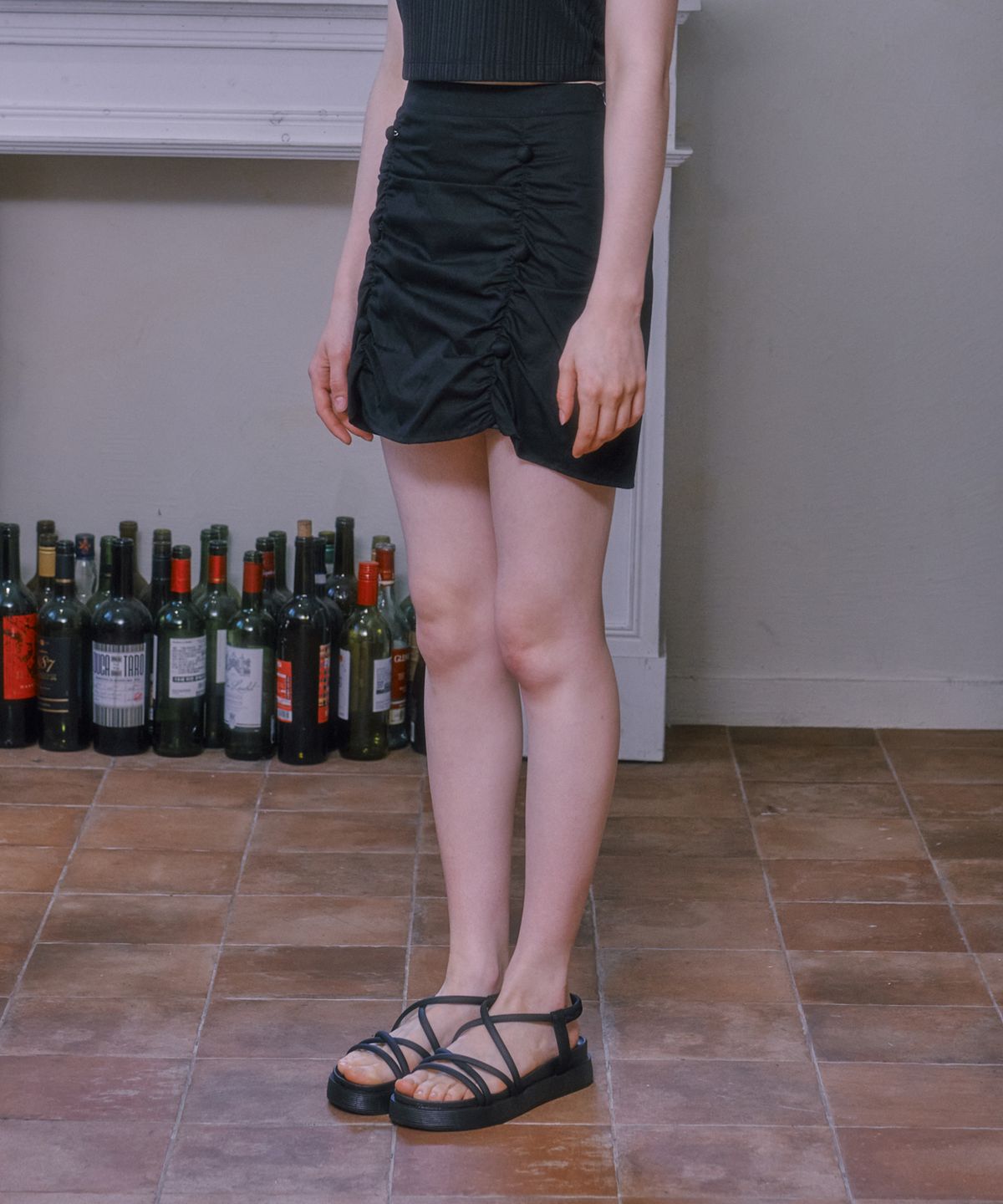 루루슈(LULUCHOU) Shirring Skirt - BLACK