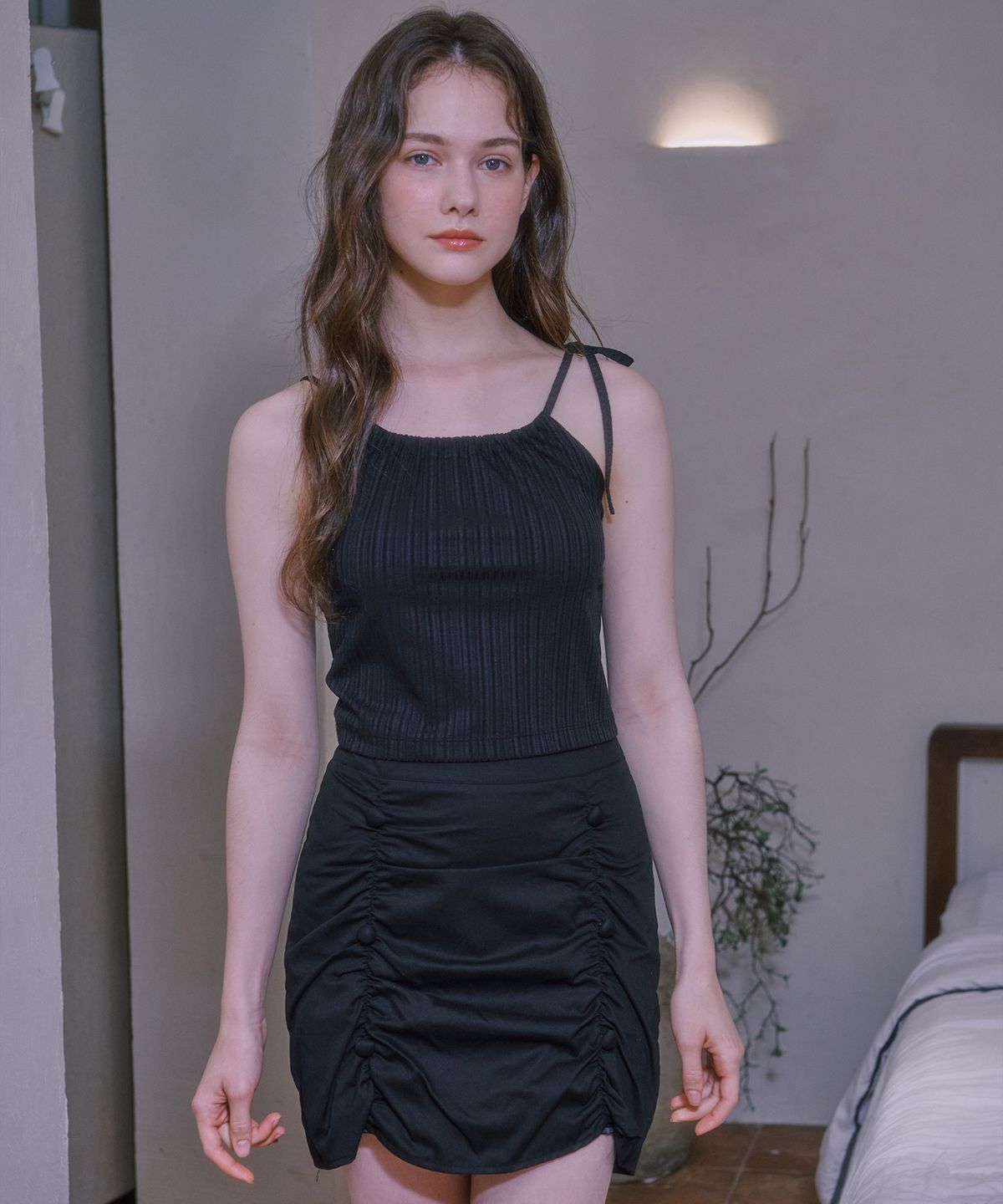 루루슈(LULUCHOU) Shirring Skirt - BLACK