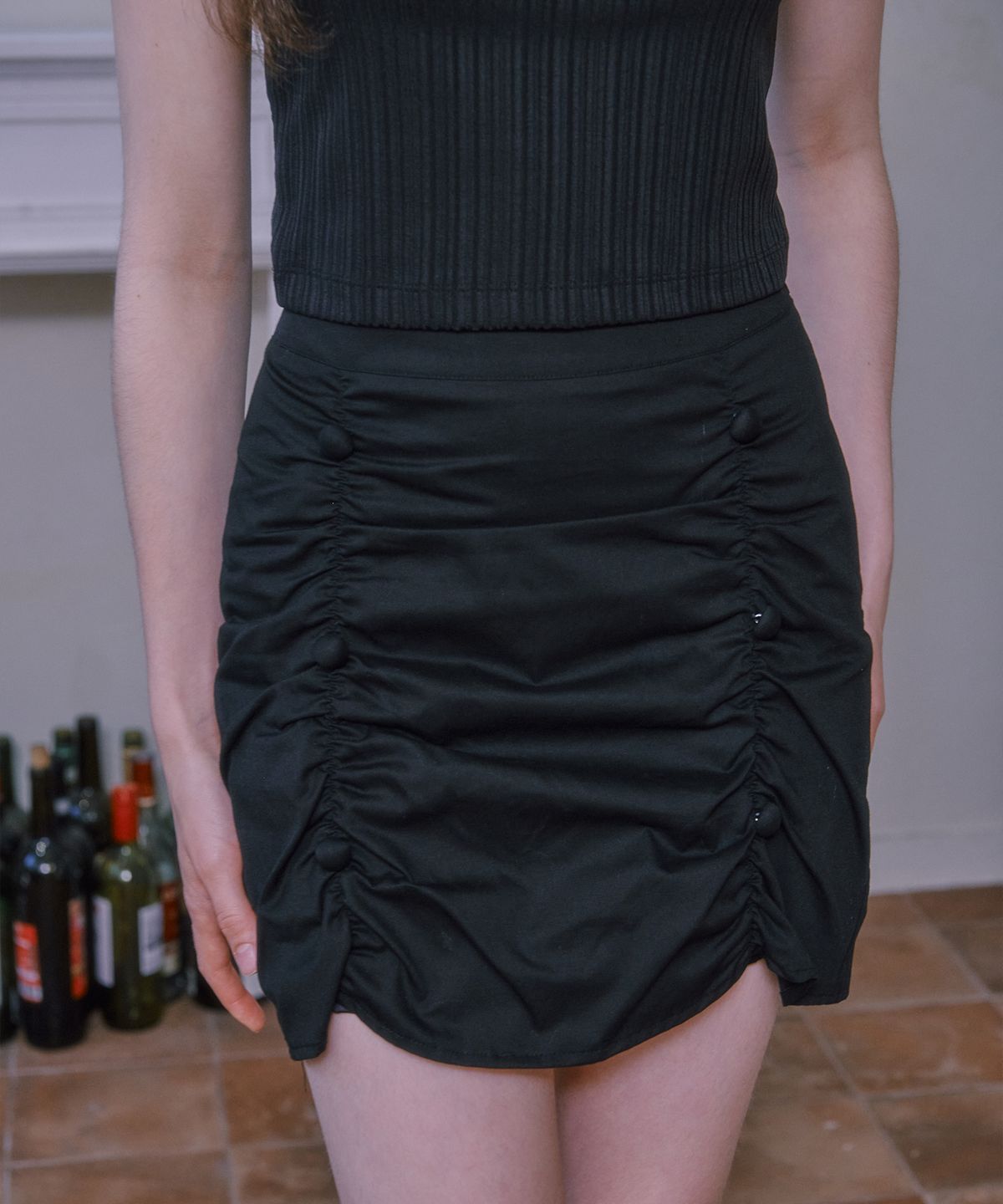 루루슈(LULUCHOU) Shirring Skirt - BLACK