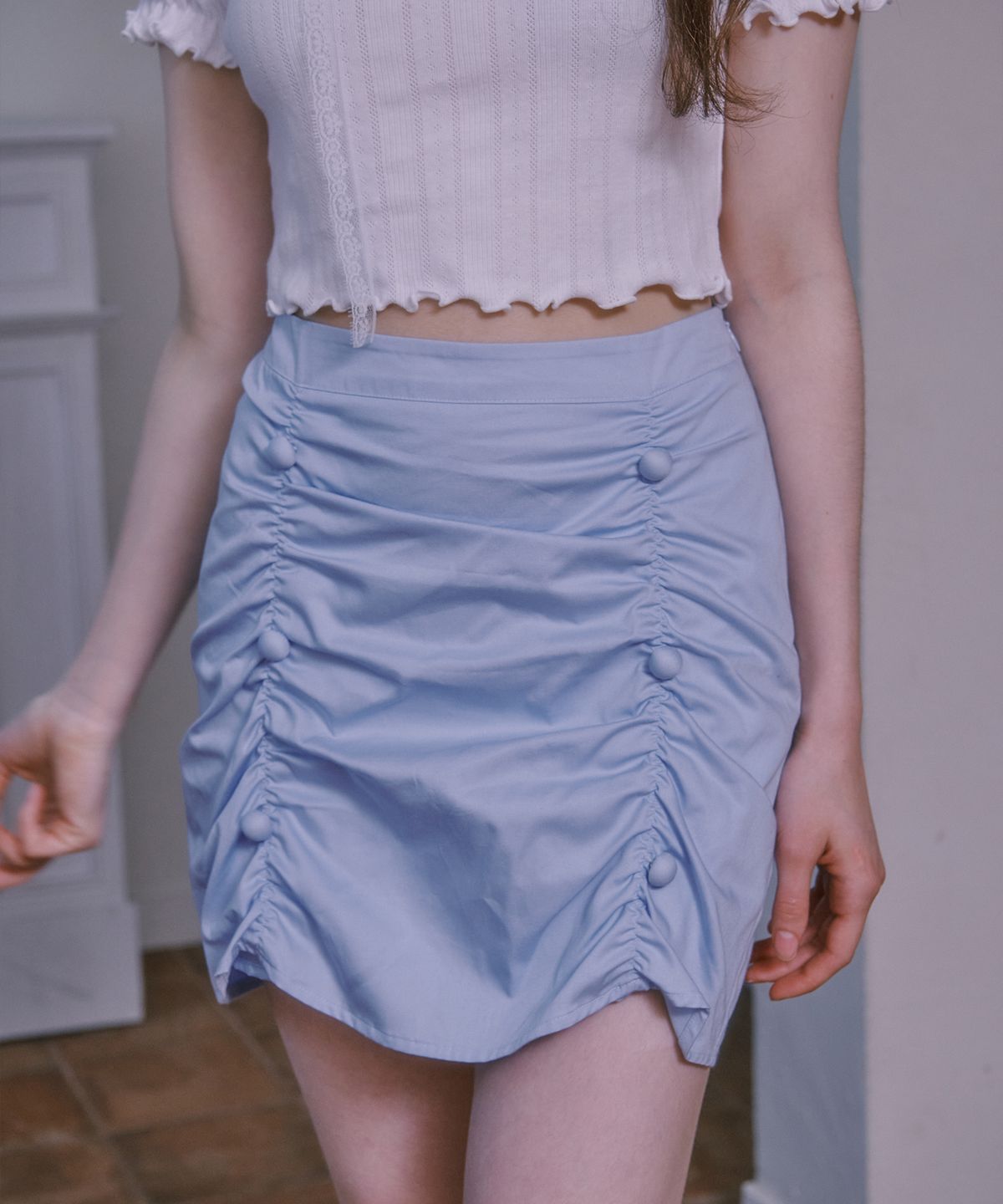 루루슈(LULUCHOU) Shirring Skirt - SKY BLUE