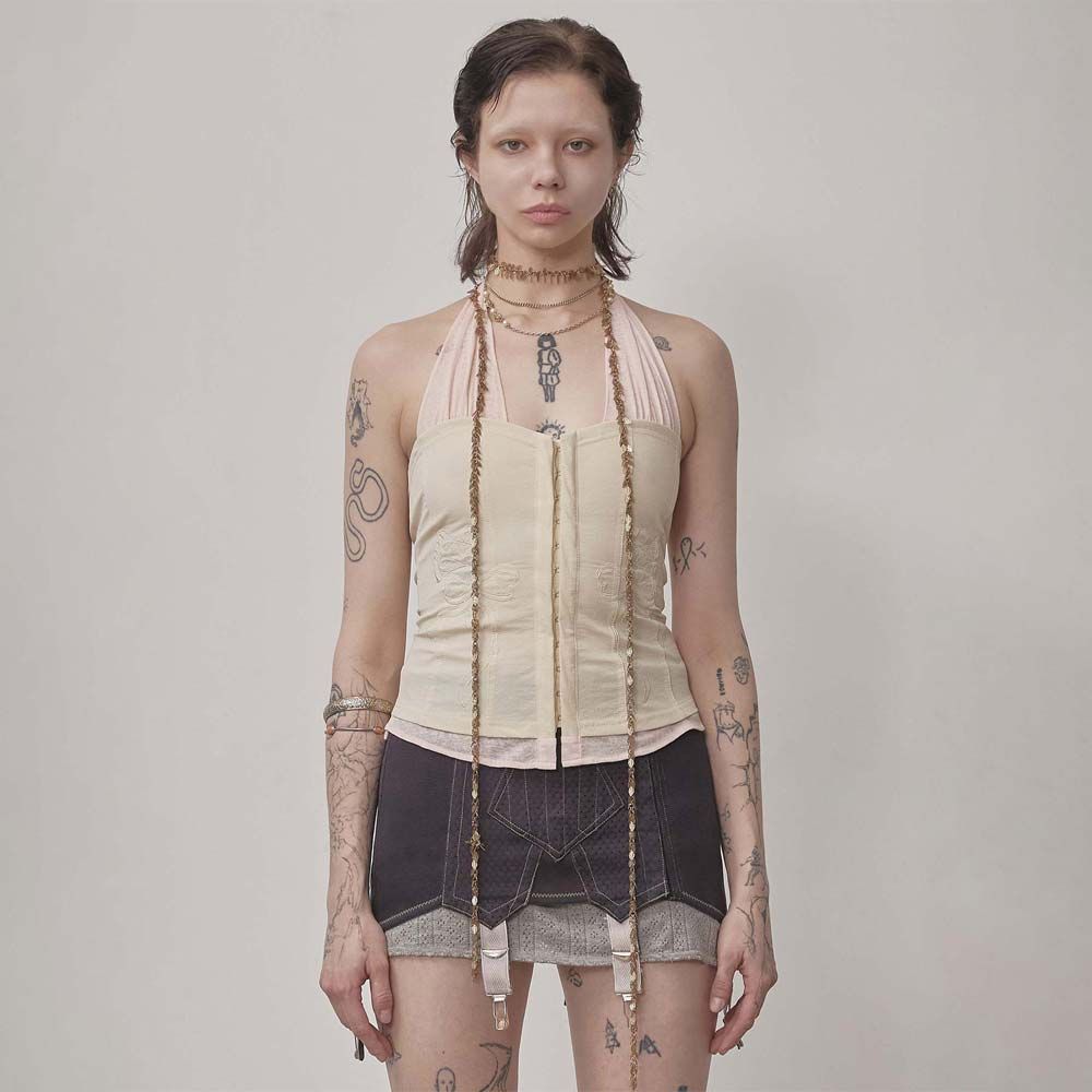 無料配送 ◆ Sculptor ◆ Farm Corset Halter Top Farm Corset Halter Top Black/Skin – Sculptor