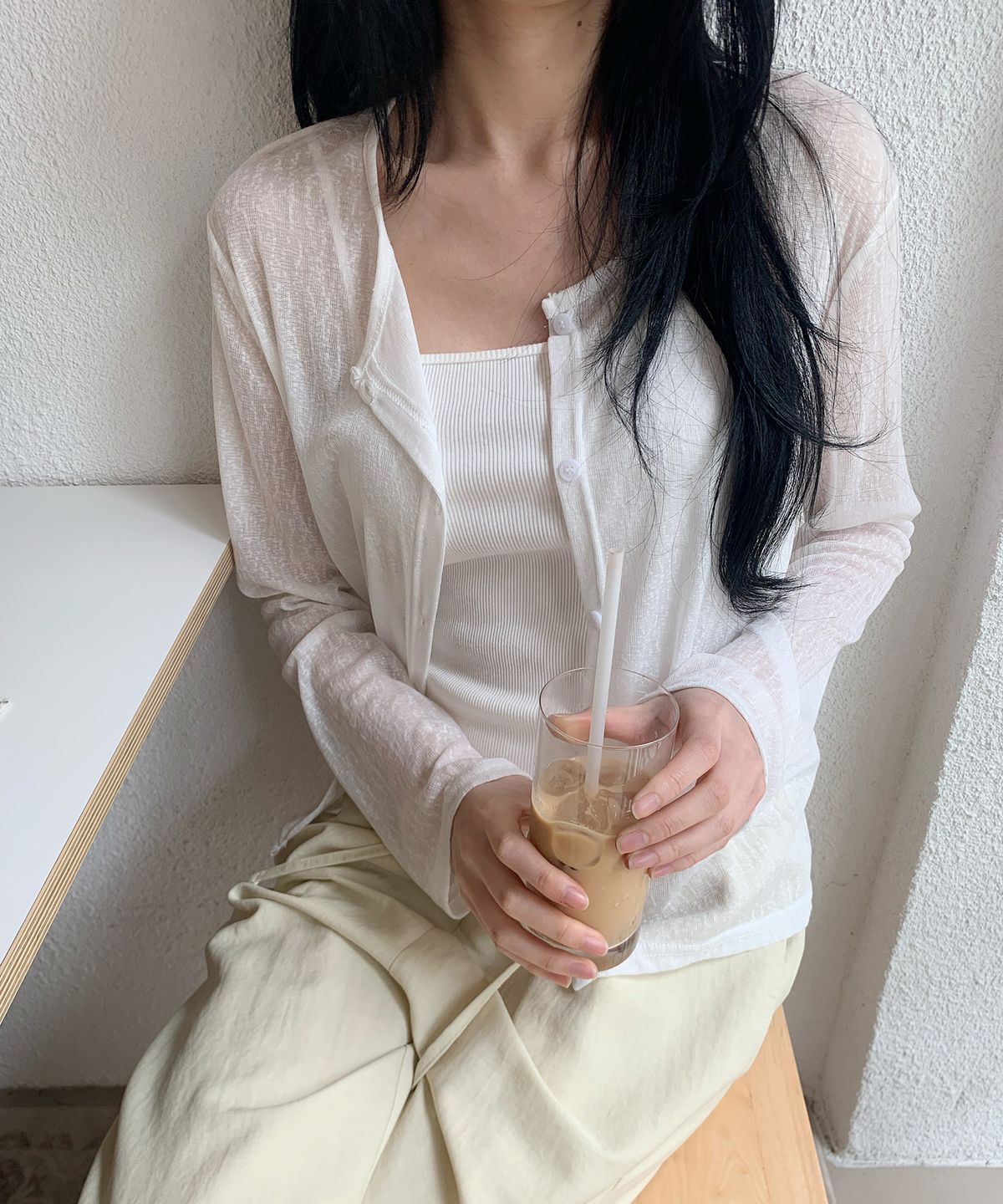 줄리아페페(JULIAPEPE) Sheer Summer Cardigan (White)
