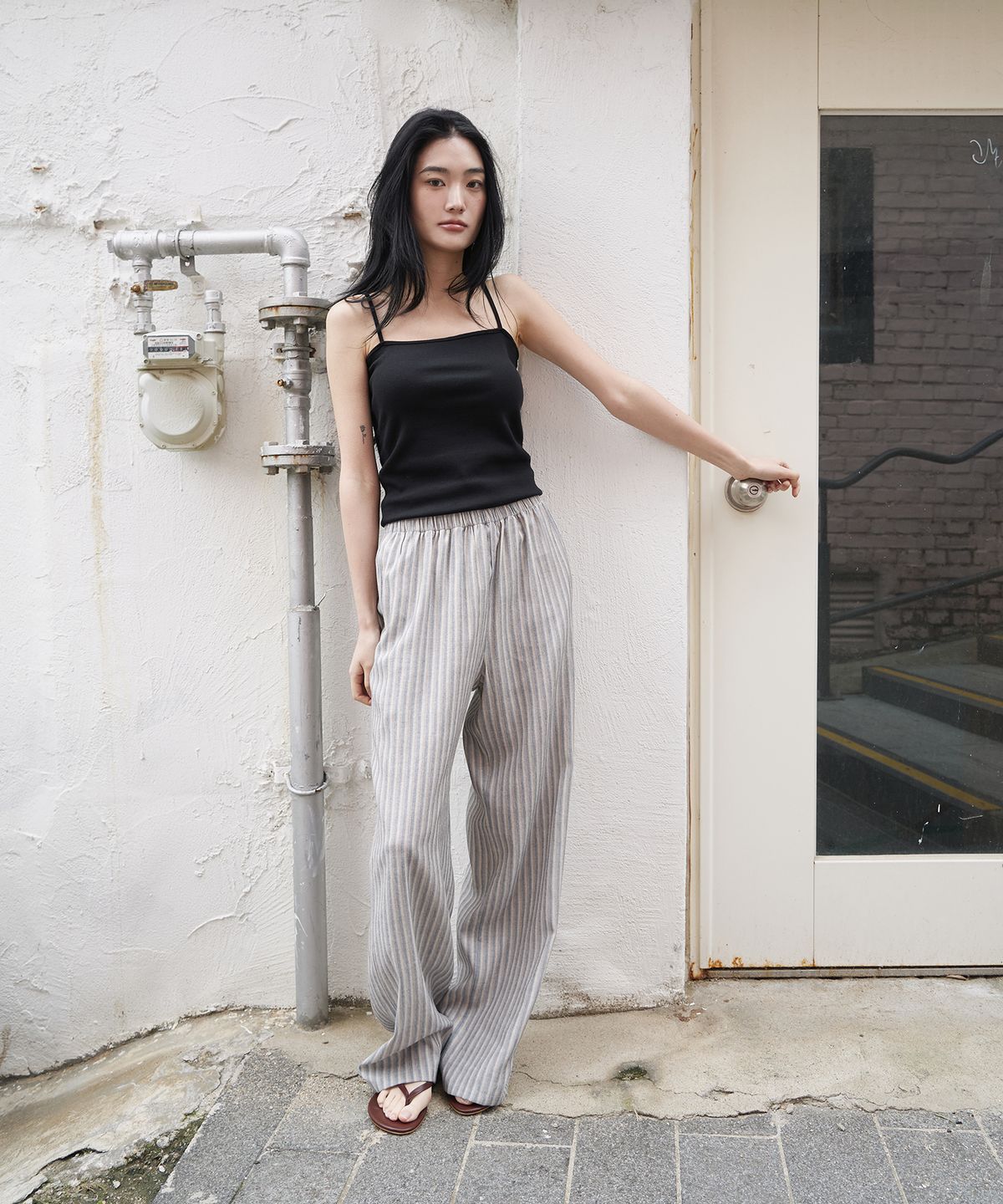 줄리아페페(JULIAPEPE) Natural Stripe Pants (Khaki)