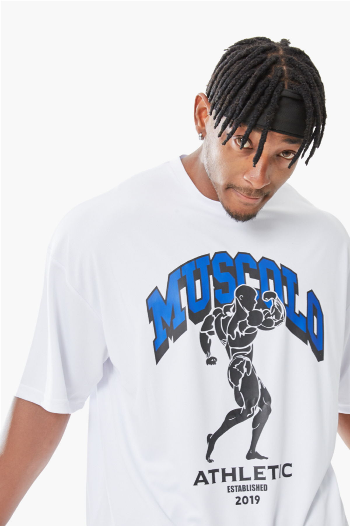 머스콜로(MUSCOLO) [머슬맨] 에어쿨링 반팔 티셔츠 화이트 블루