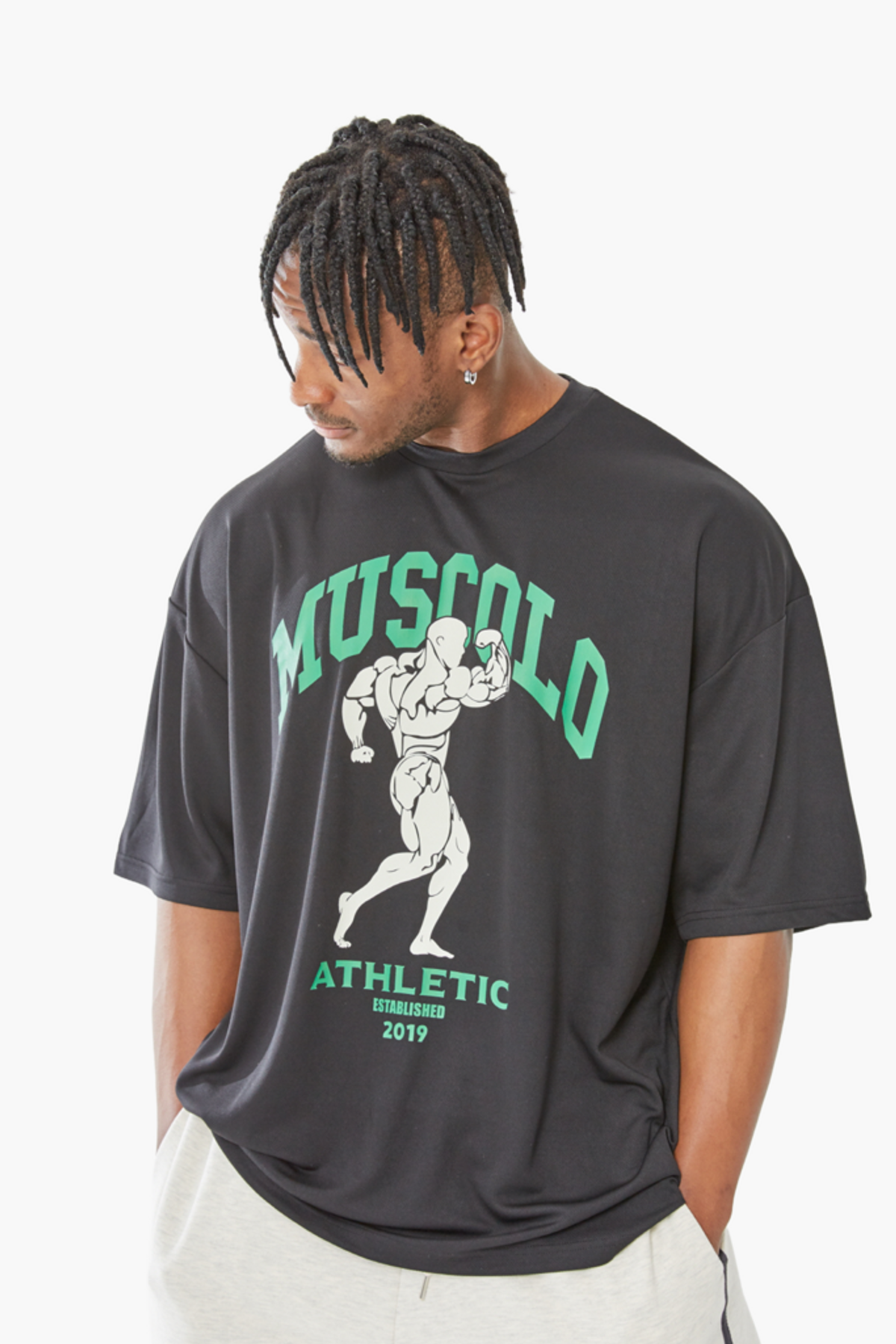 머스콜로(MUSCOLO) [머슬맨] 에어쿨링 반팔 티셔츠 블랙 그린