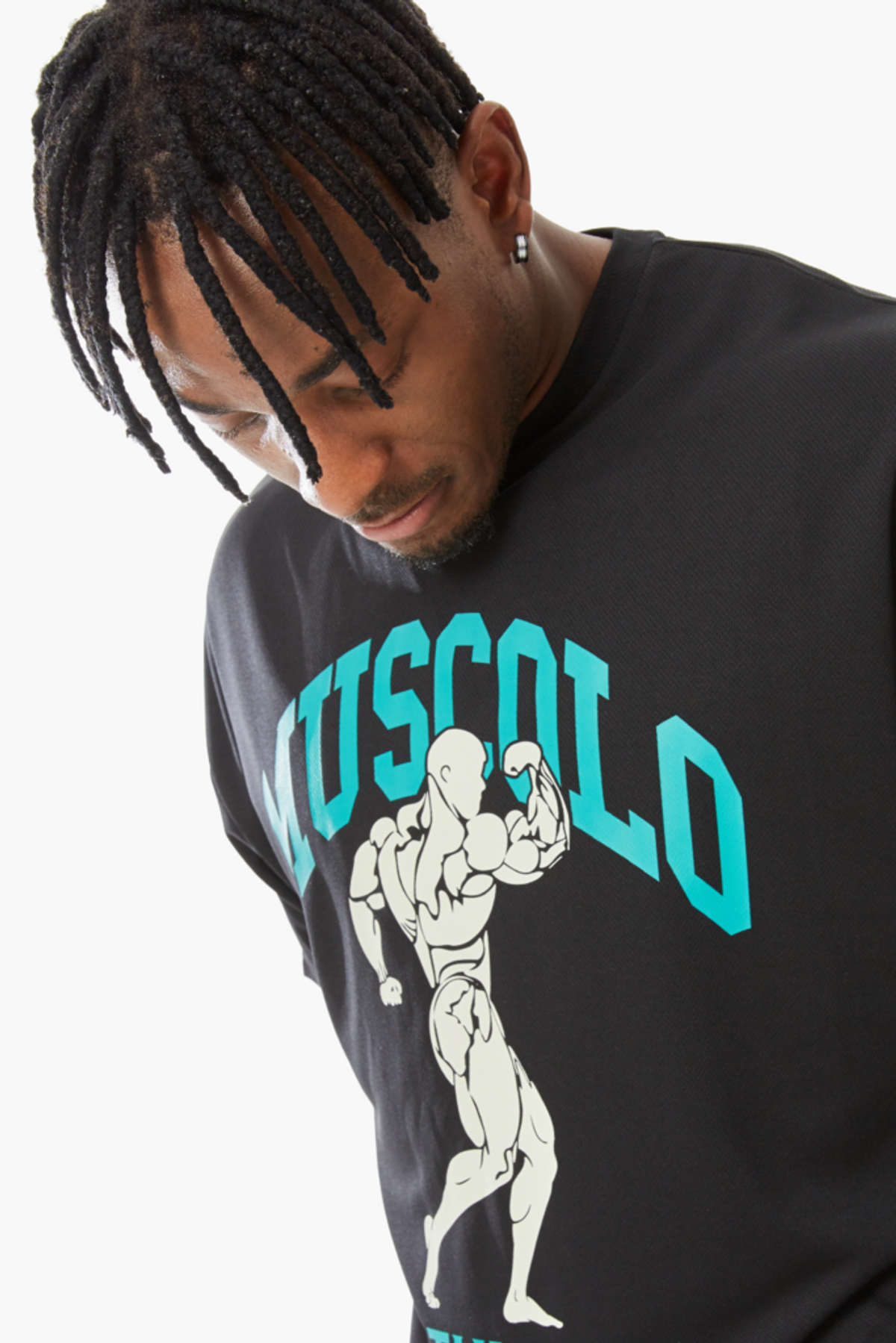 머스콜로(MUSCOLO) [에어쿨링] 기능성 오버핏 반팔 티셔츠 블랙 민트
