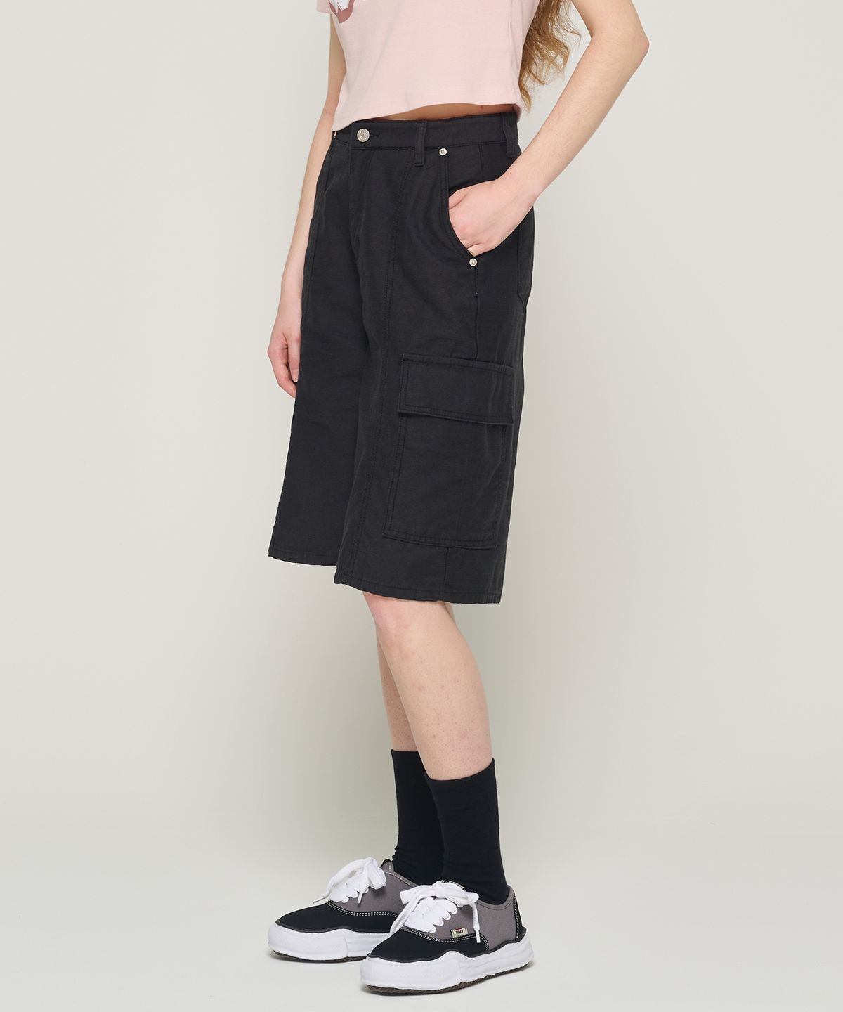 카고브로스 포 우먼(CARGOBROS FOR WOMAN) 카고 포켓 버뮤다 팬츠 (블랙)