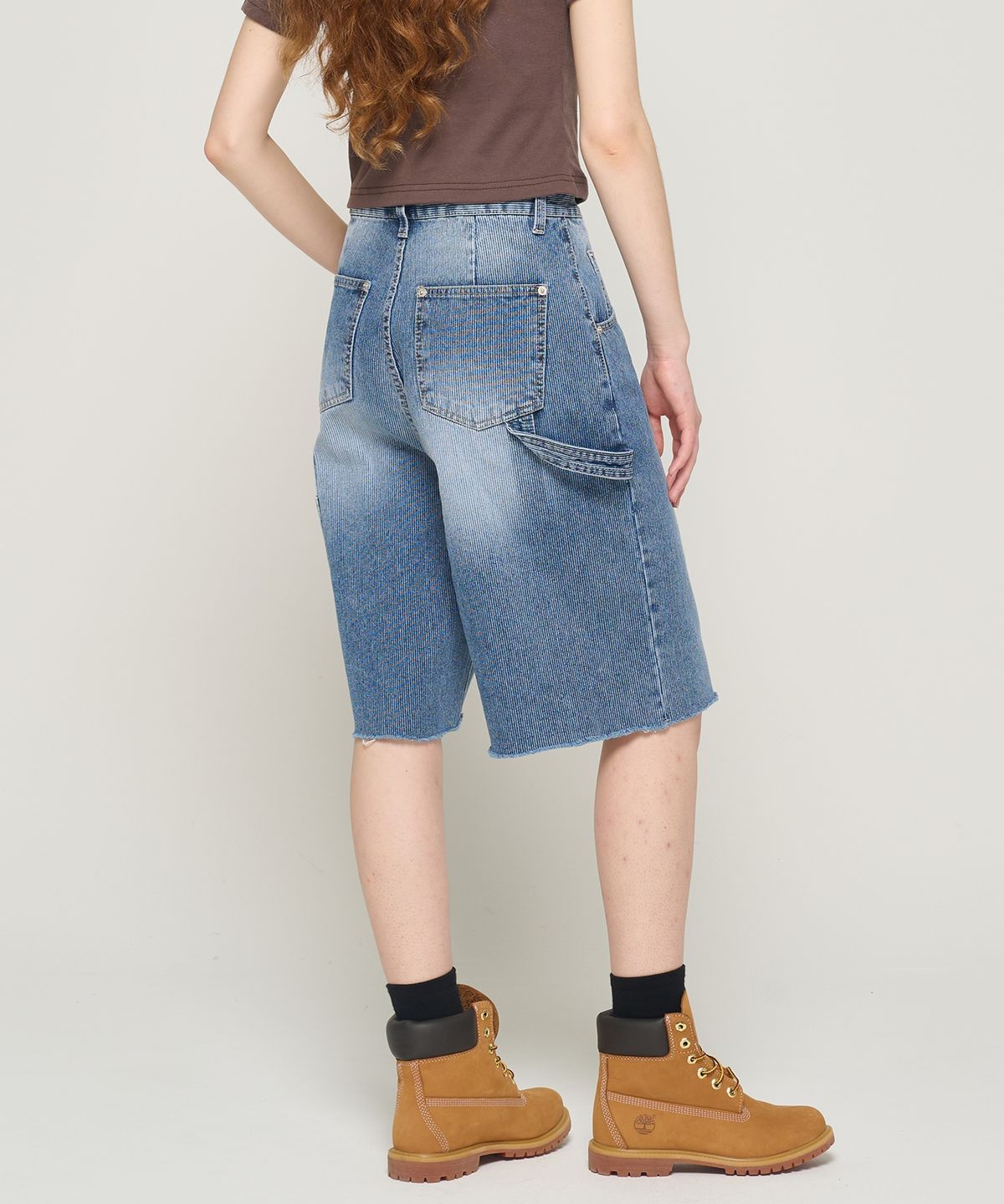 카고브로스 포 우먼(CARGOBROS FOR WOMAN) 페이드 워싱 카고 버뮤다 팬츠 (블루)