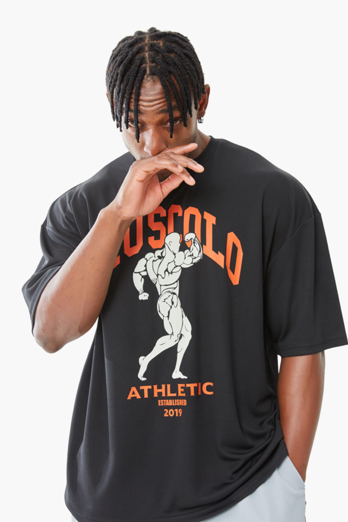 머스콜로(MUSCOLO) [머슬맨] 에어쿨링 반팔 티셔츠 블랙 오렌지