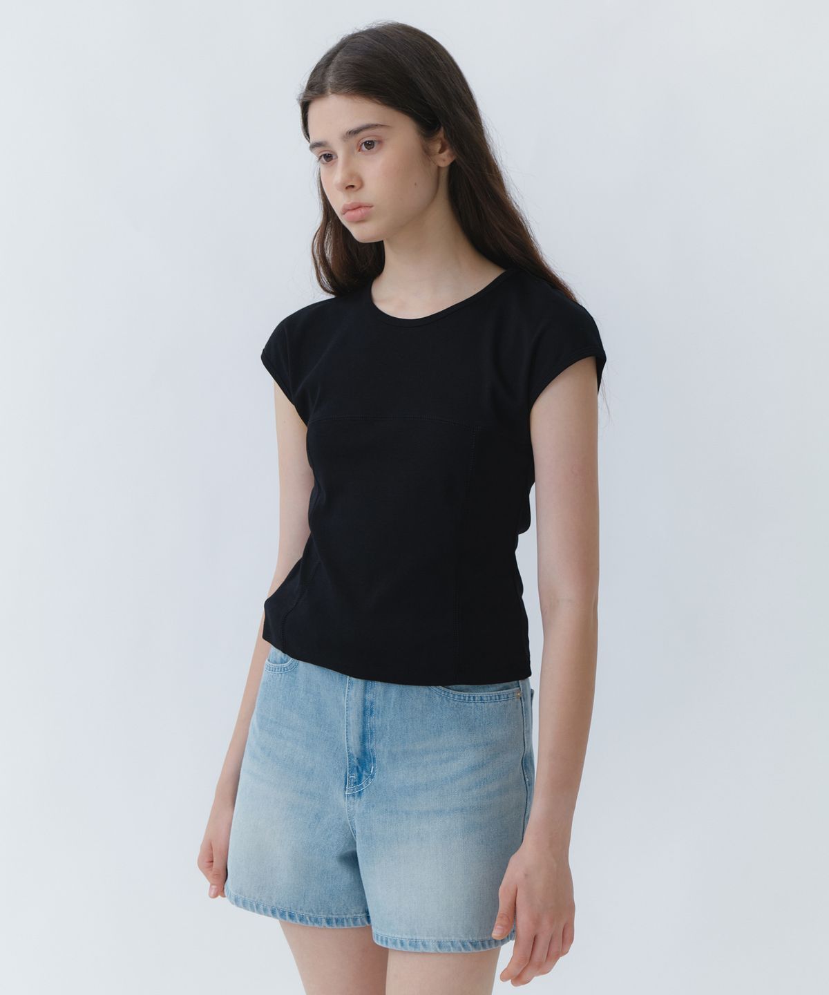 유라고(URAGO) Line cap sleeve t-shirt