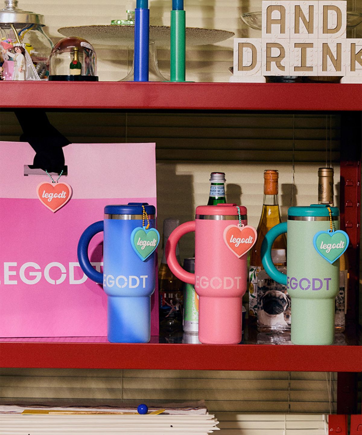 레고트(LEGODT) 루프 텀블러 핸디 1000ml+키링 (하트미러)