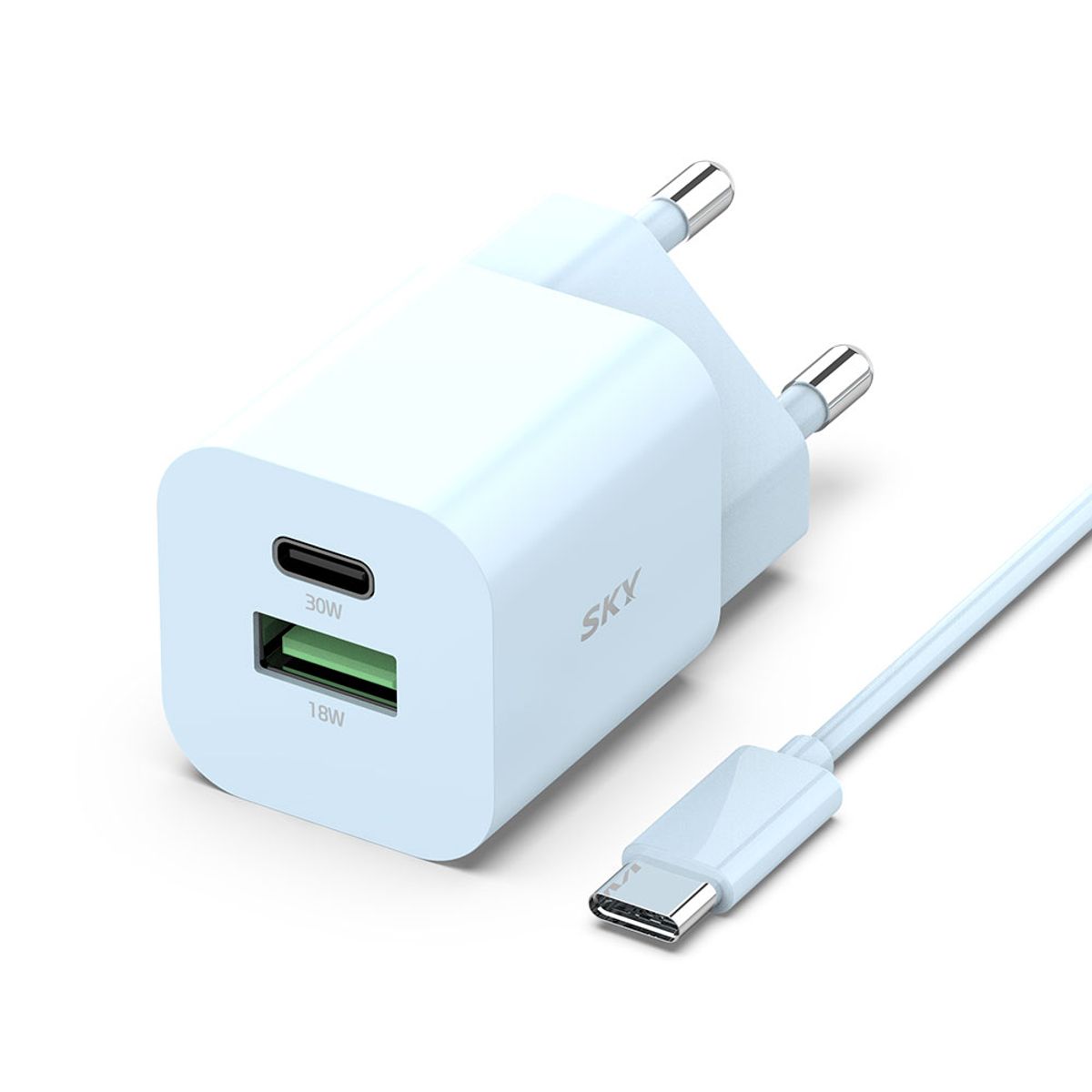 스카이(SKY) [2PACK]큐브 GaN 30W PD 2포트 초고속 충전기 [케이블 세트]