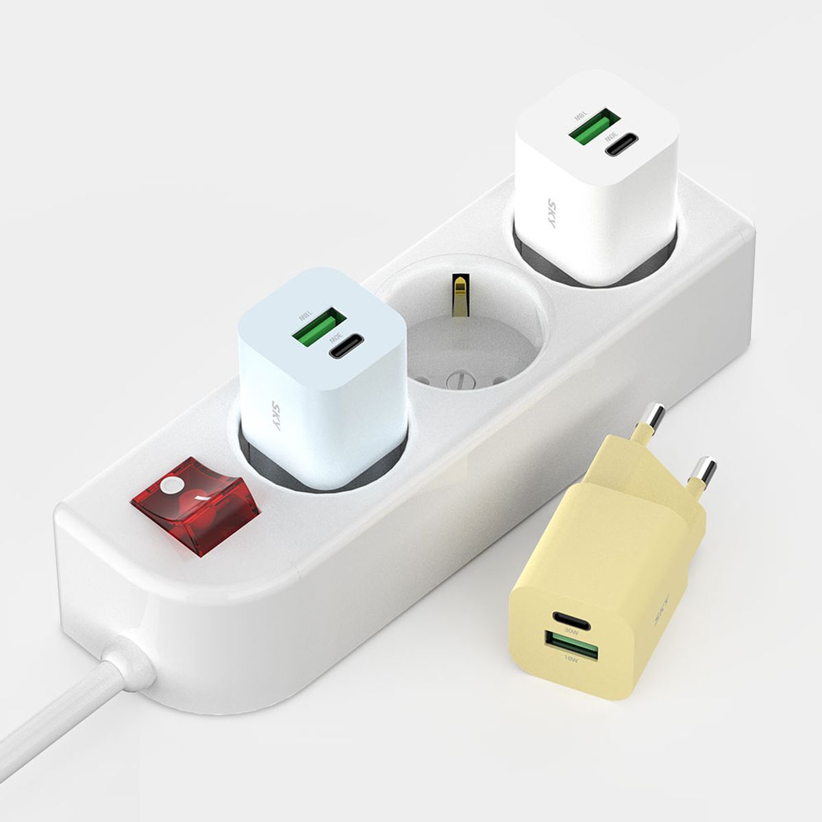 스카이(SKY) [2PACK]큐브 GaN 30W PD 2포트 초고속 충전기 [케이블 세트]