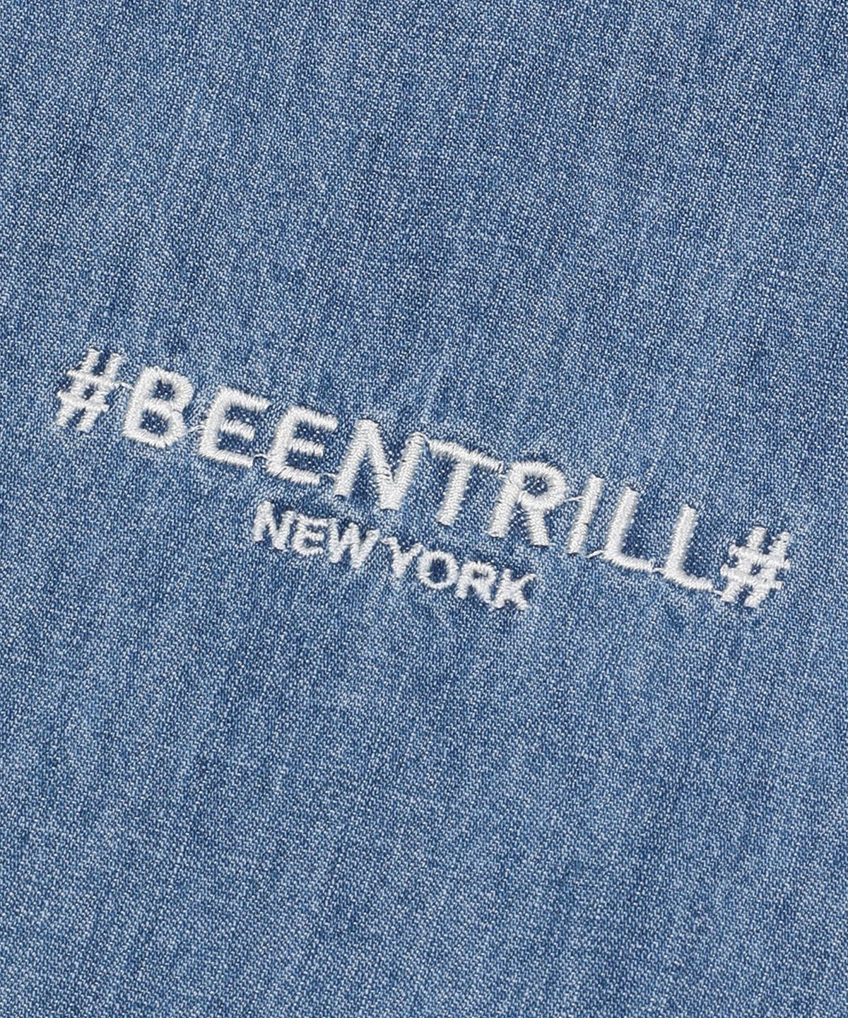 빈트릴(BEENTRILL) 해시태그 밴딩 데님 팬츠(라이트 블루)