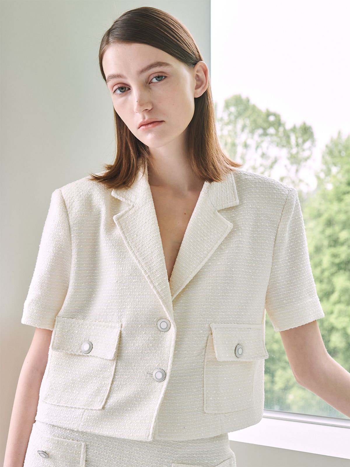 누브(NOUVE) 썸머 트위드 크롭 자켓 - 아이보리 / Summer Tweed Crop Jacket - Ivory