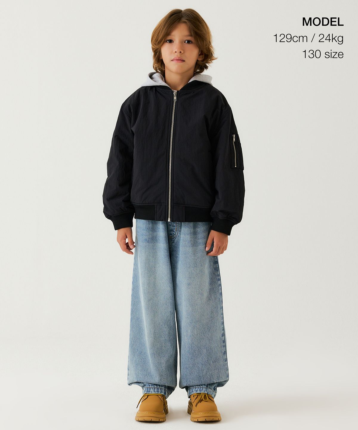 무신사 스탠다드 키즈(MUSINSA STANDARD KIDS) 디태처블 후드 MA-1 보머 재킷 [블랙]