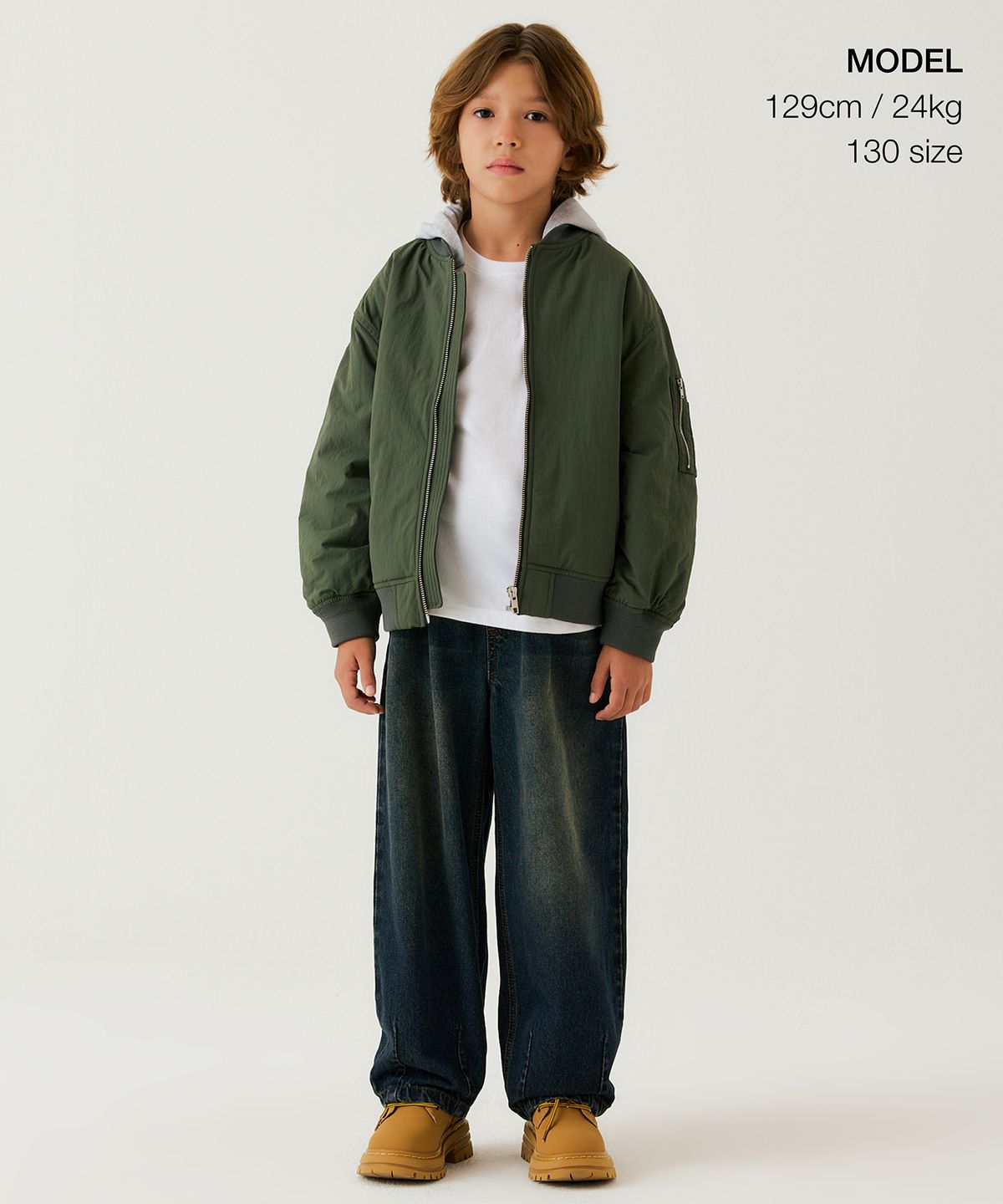 무신사 스탠다드 키즈(MUSINSA STANDARD KIDS) 디태처블 후드 MA-1 보머 재킷 [세이지]