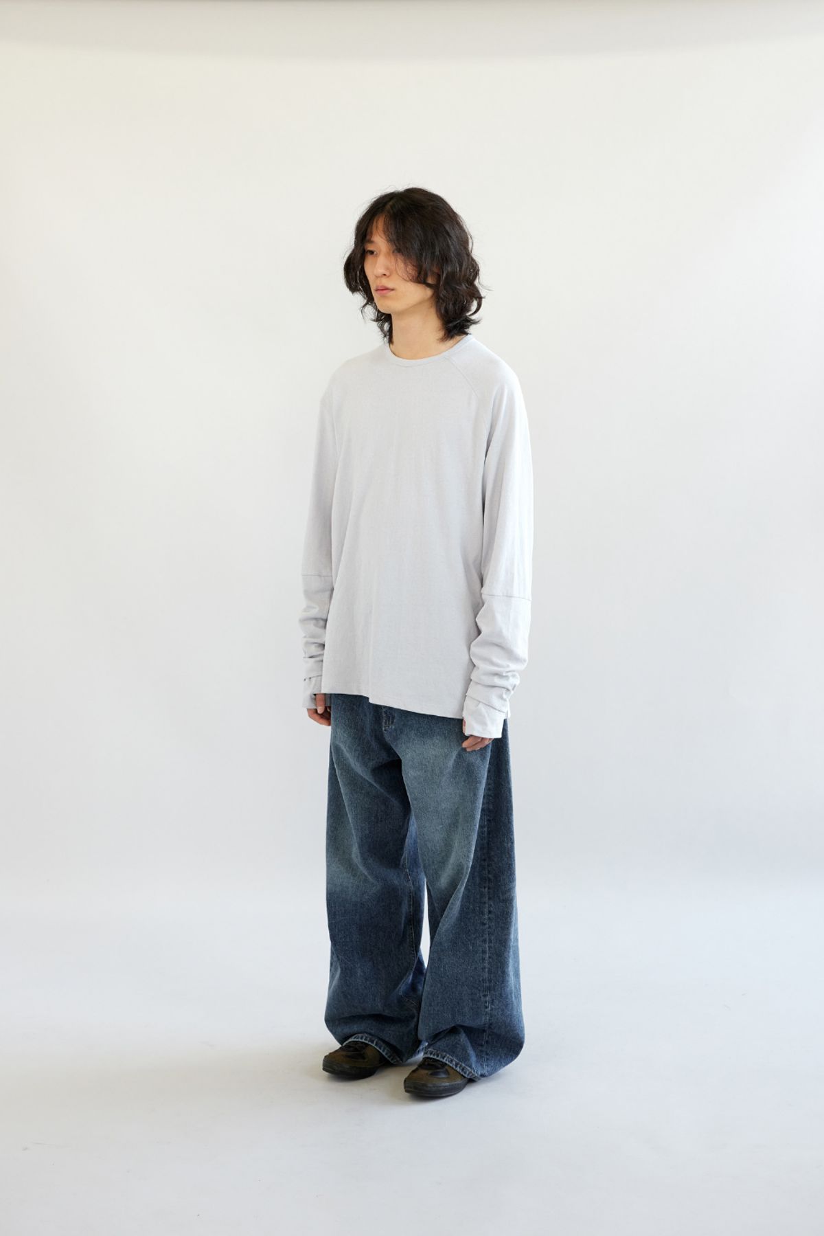 해칭룸(HATCHINGROOM) Wide Curve Jeans Washed Blue