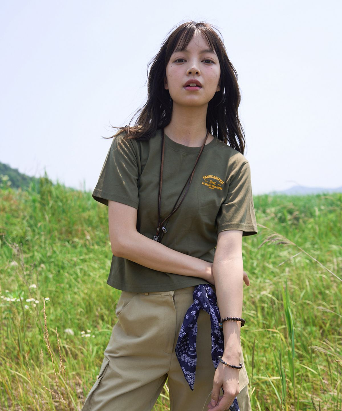 페이크캠퍼(FAKE CAMPER) 우먼스 타이거 오리지널 빈티지 크롭 반팔티셔츠 [KHAKI]