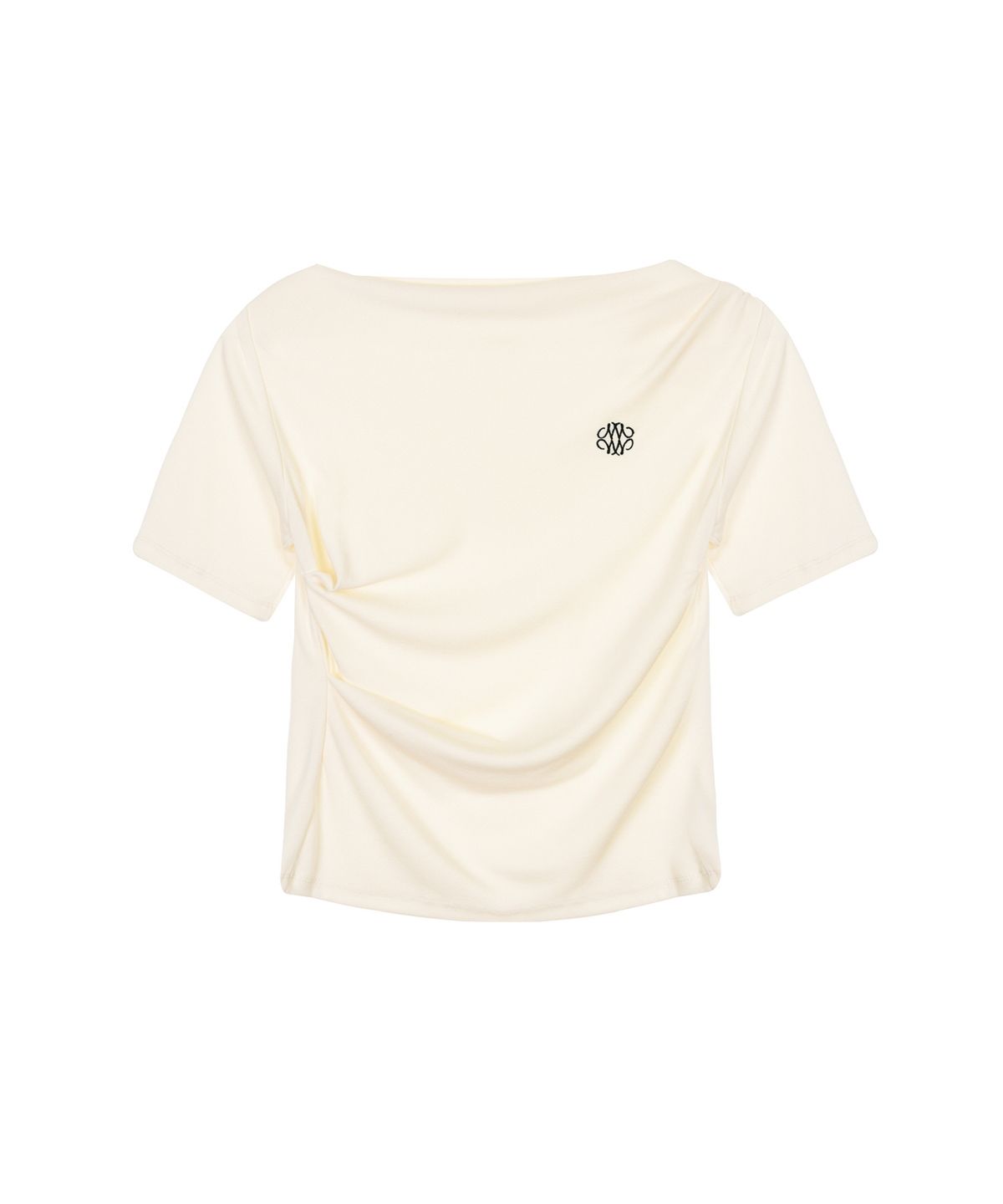 닉앤니콜(NICK&NICOLE) HALF SHIRRING DRAPE BOAT NECK TOP_CREAM