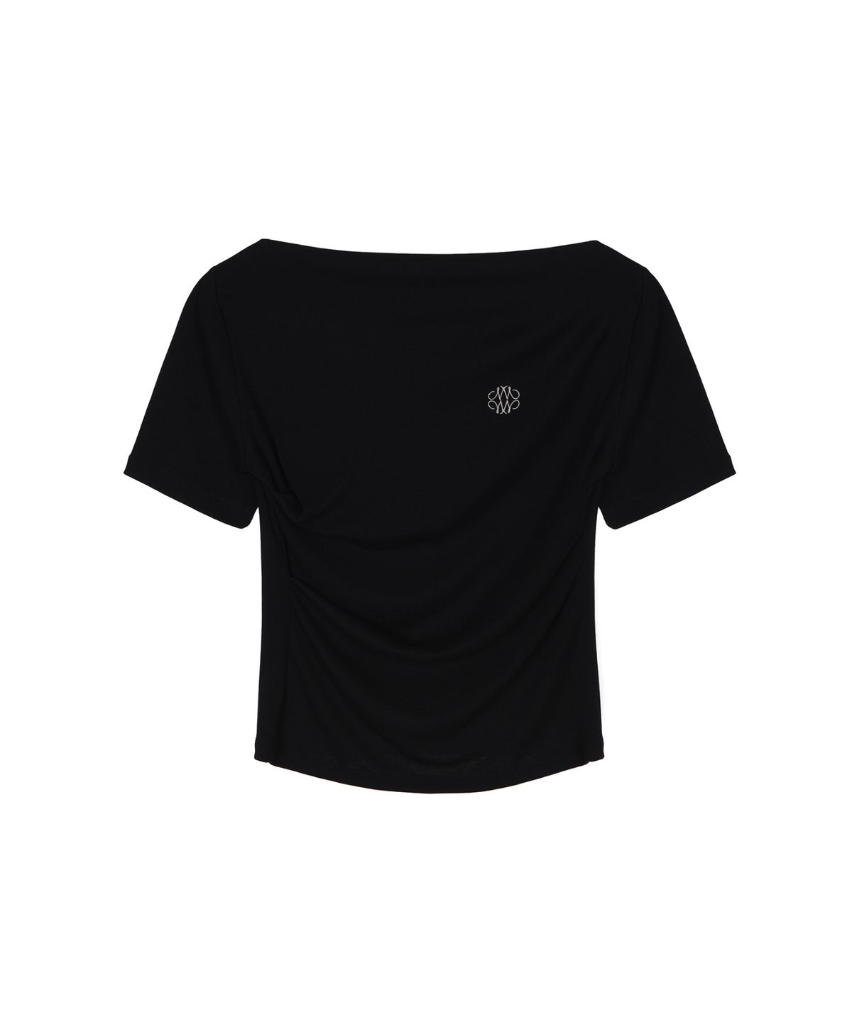 닉앤니콜(NICK&NICOLE) HALF SHIRRING DRAPE BOAT NECK TOP_BLACK
