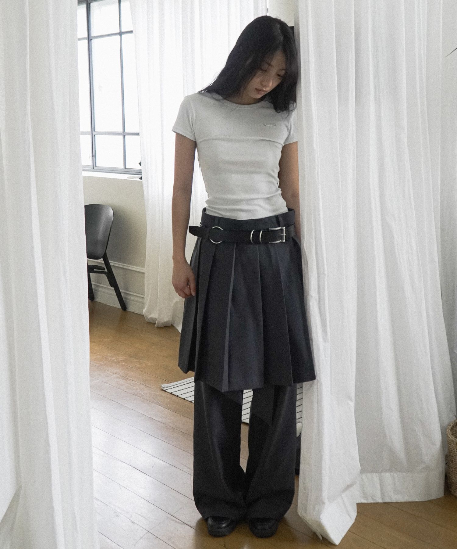 MUSINSA | IUGAMAKARAS O-Ring Square Buckle Belt (Black)