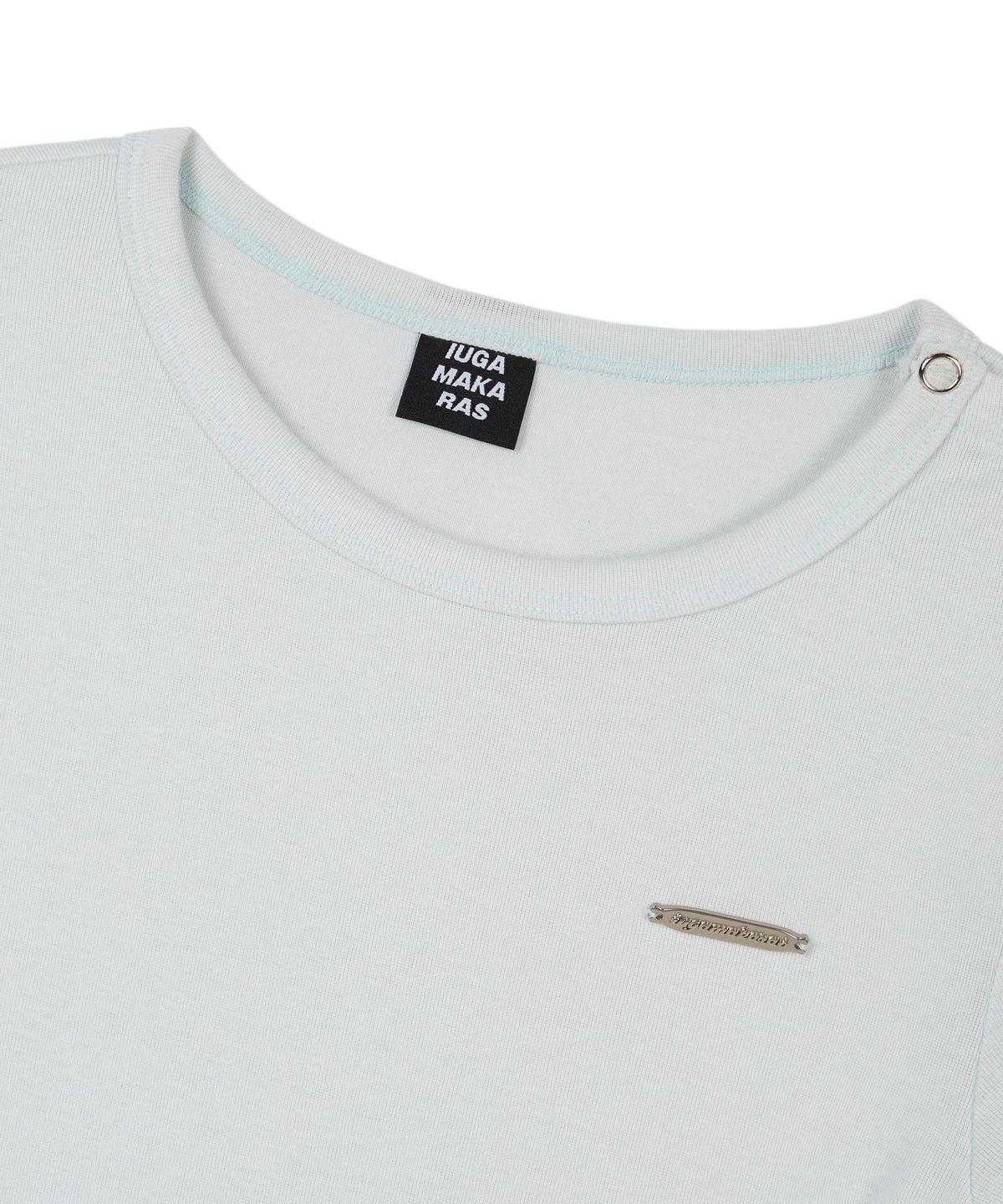 이우가마카라스(IUGAMAKARAS) Side Button Fitted Half Top (Sky Blue)