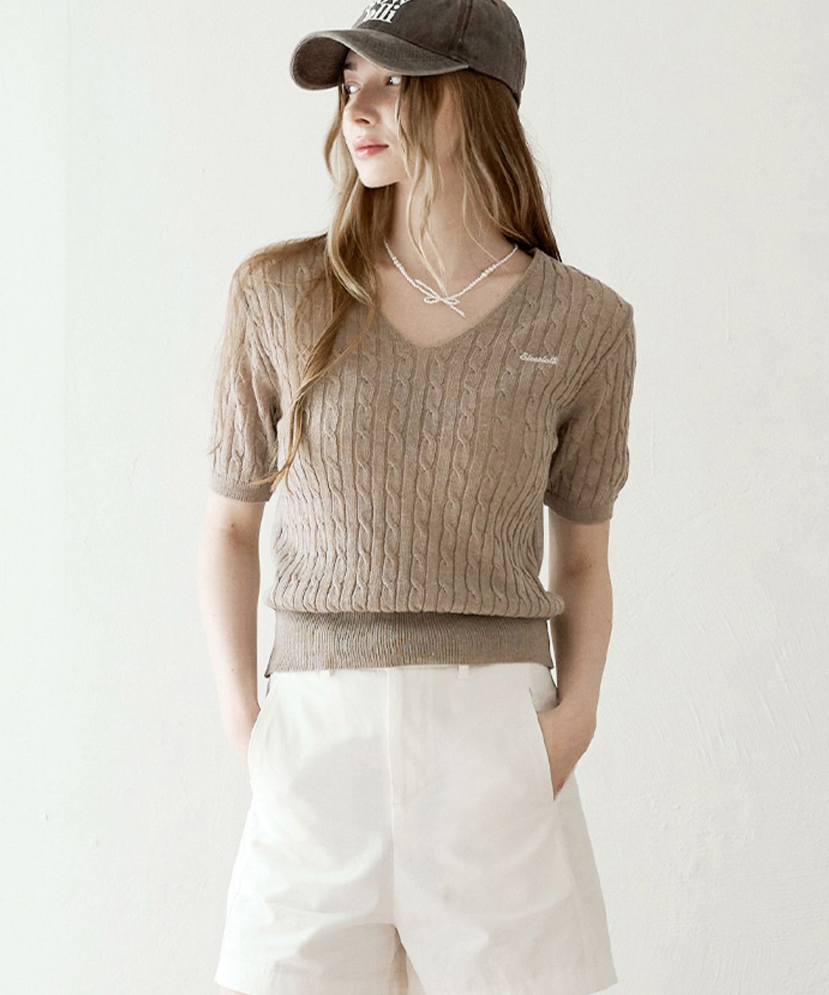 슬로우롤리(SLOWLOLLI) Summer cable v-neck knit_7 Colors