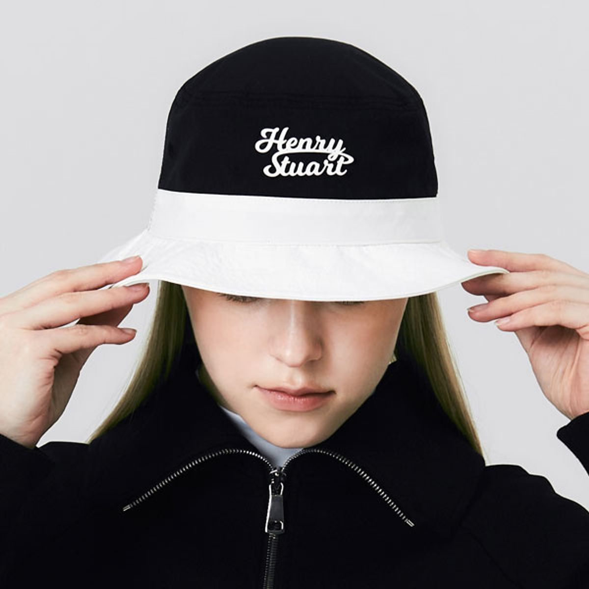 헨리스튜어트(HENRY STUART) 자외선 차단 컬러블럭 버킷햇 골프모자 블랙