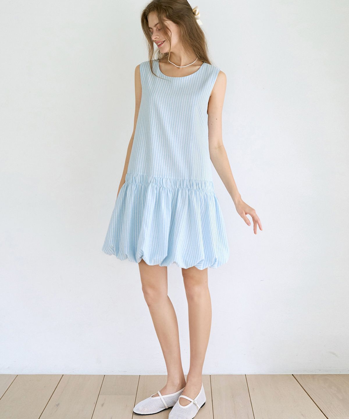 슬로우롤리(SLOWLOLLI) Pumpkin puff stripe dress