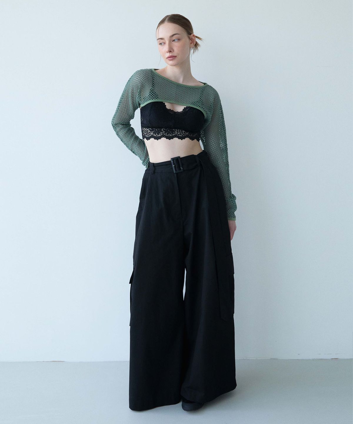 무아르모아(MOIREMOA) Belt Cotton Cargo Pants-black