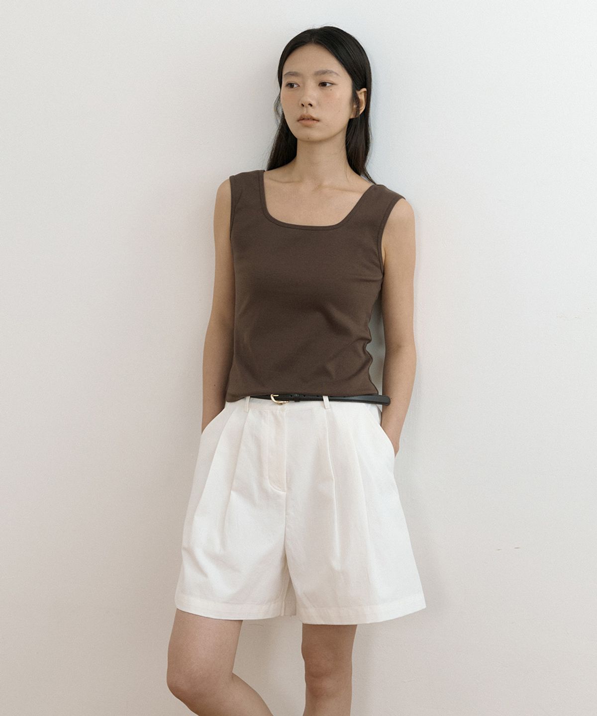 링서울(LINGSEOUL) square neck sleeveless top-brown