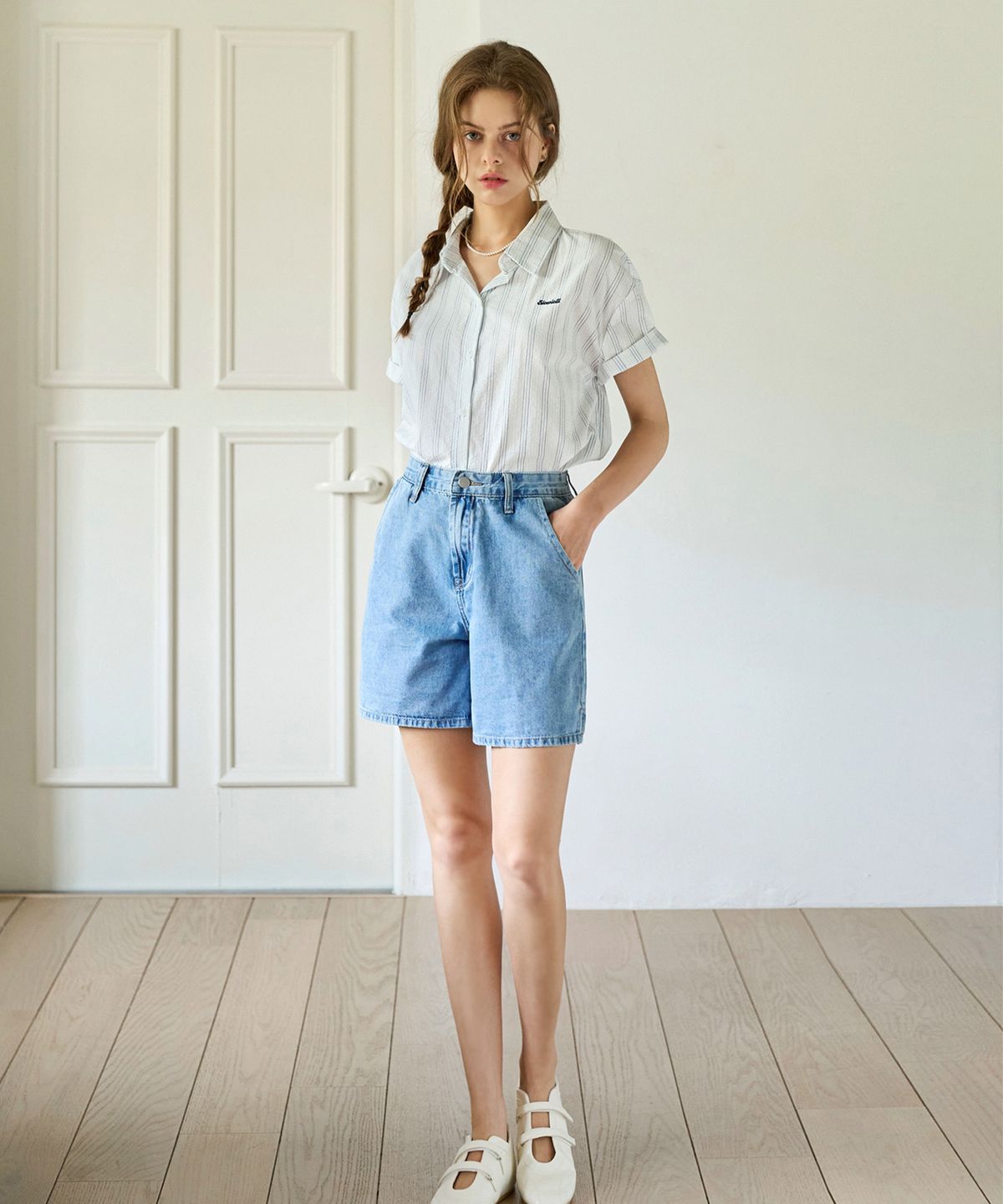슬로우롤리(SLOWLOLLI) Contrast stripe short-sleeve shirt_2 Colors