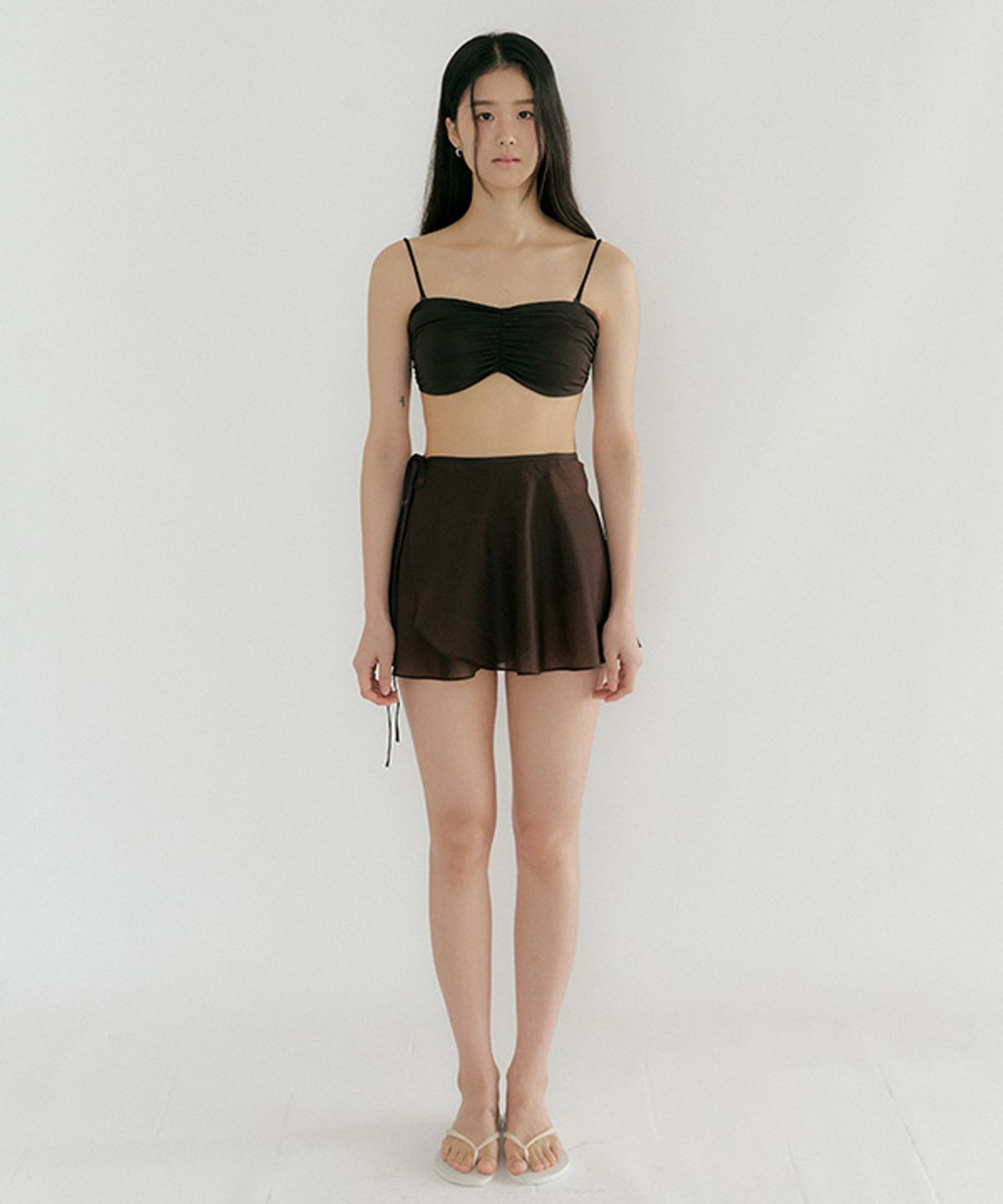 링서울(LINGSEOUL) sheer layered wrap skirt-brown